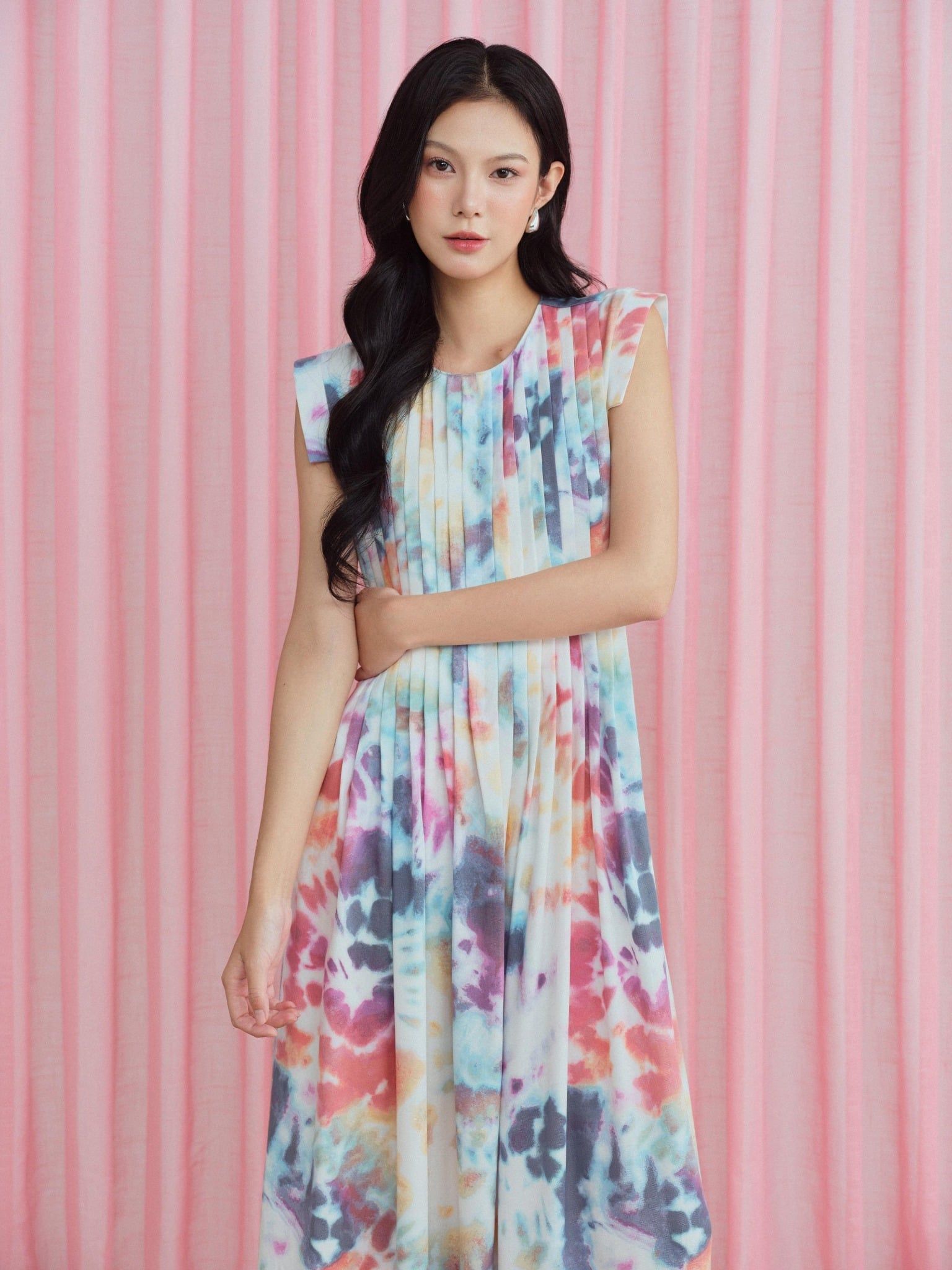  Đầm hoạ tiết xếp ly | Mauve Pattern dress 