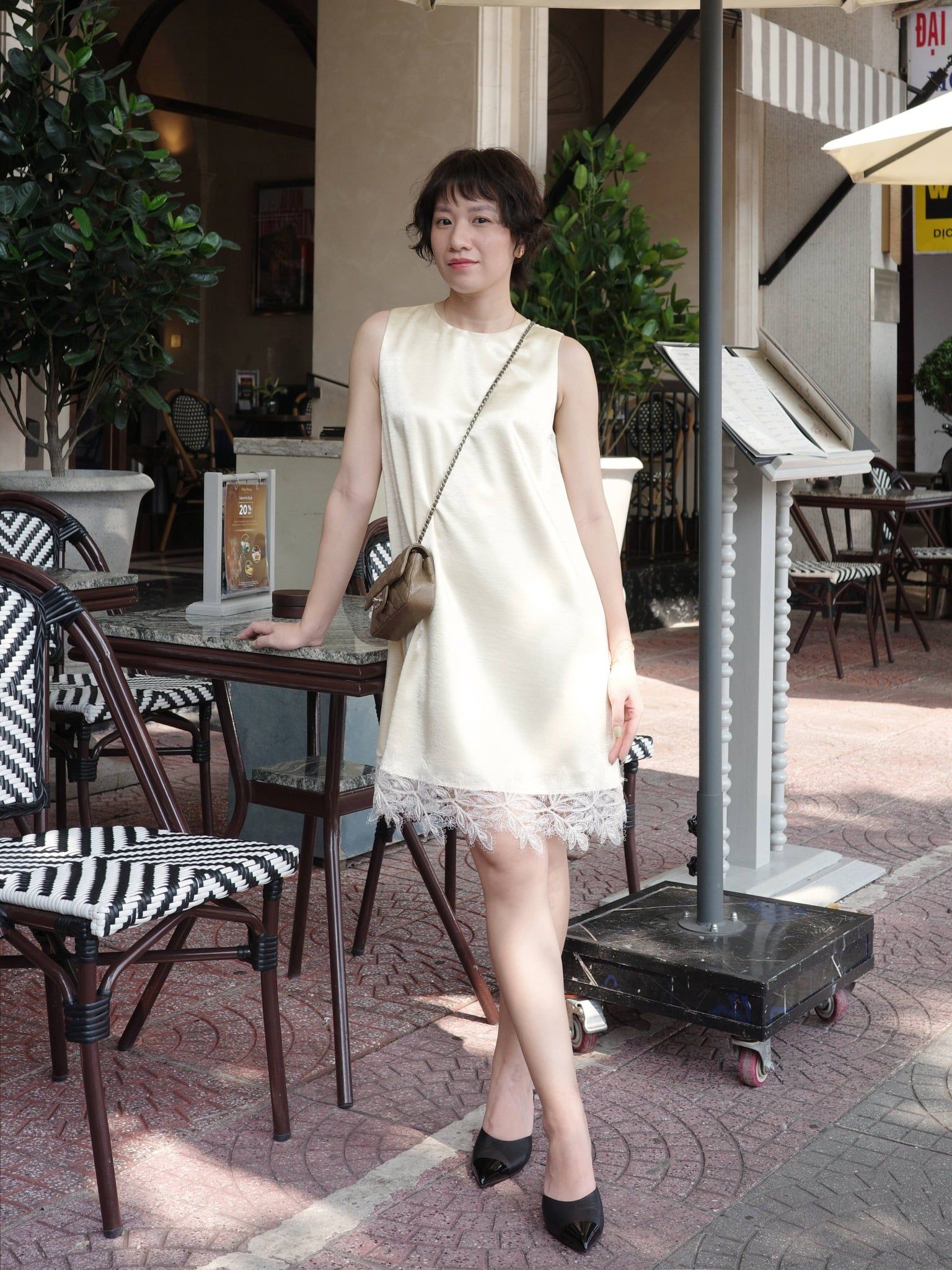  Đầm lụa phối ren | Mauve Satin Lace dress 