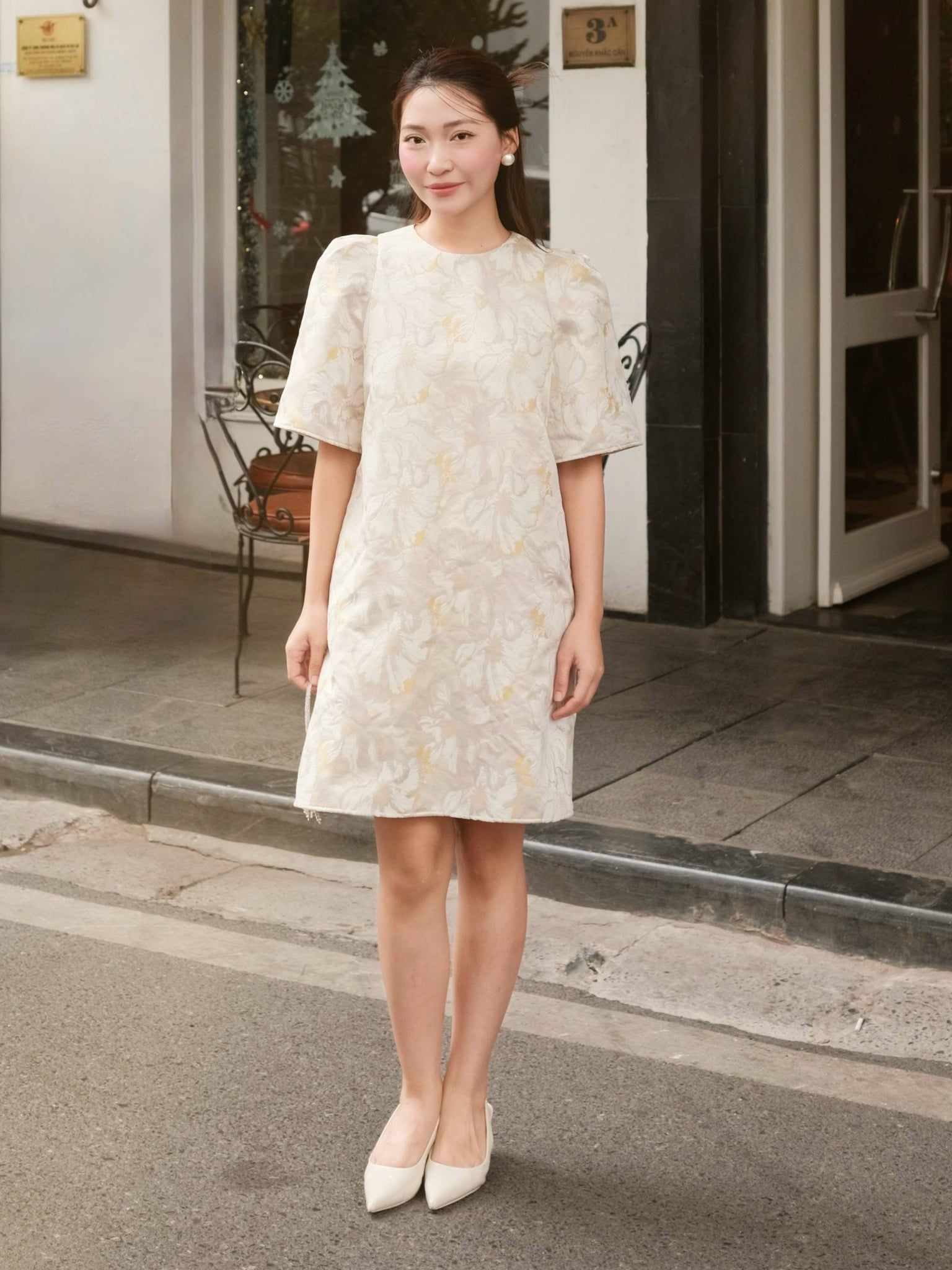  Đầm gấm tay chuông | Mauve Bell dress 