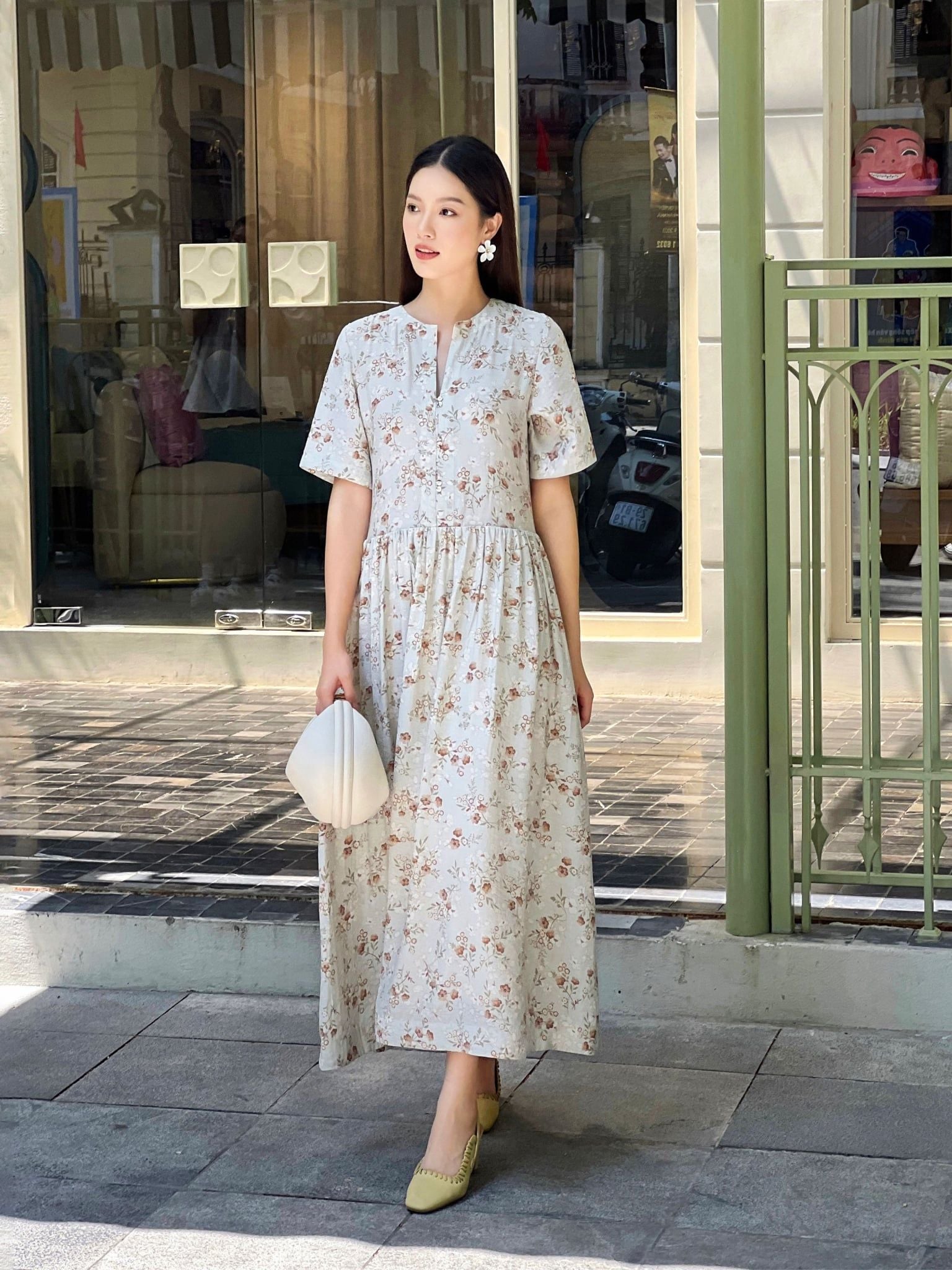 Đầm baby doll hoa nhí | Mauve Floral dress 