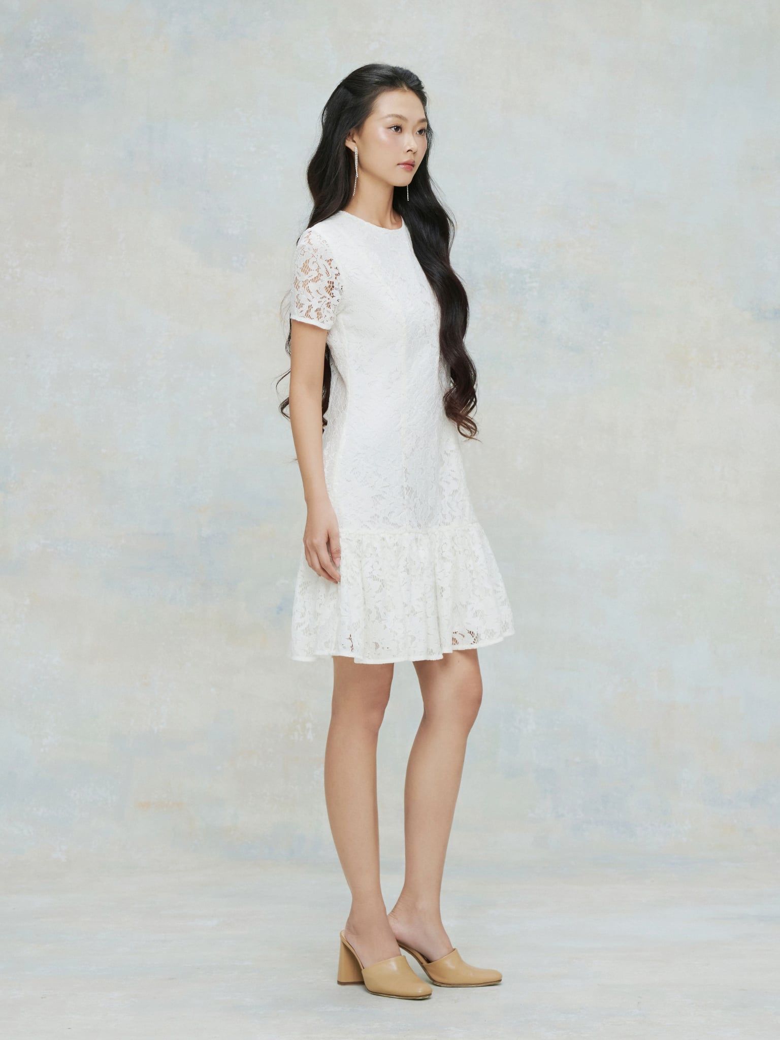  Đầm ren tùng bèo | Mauve Lace Ruffle dress 