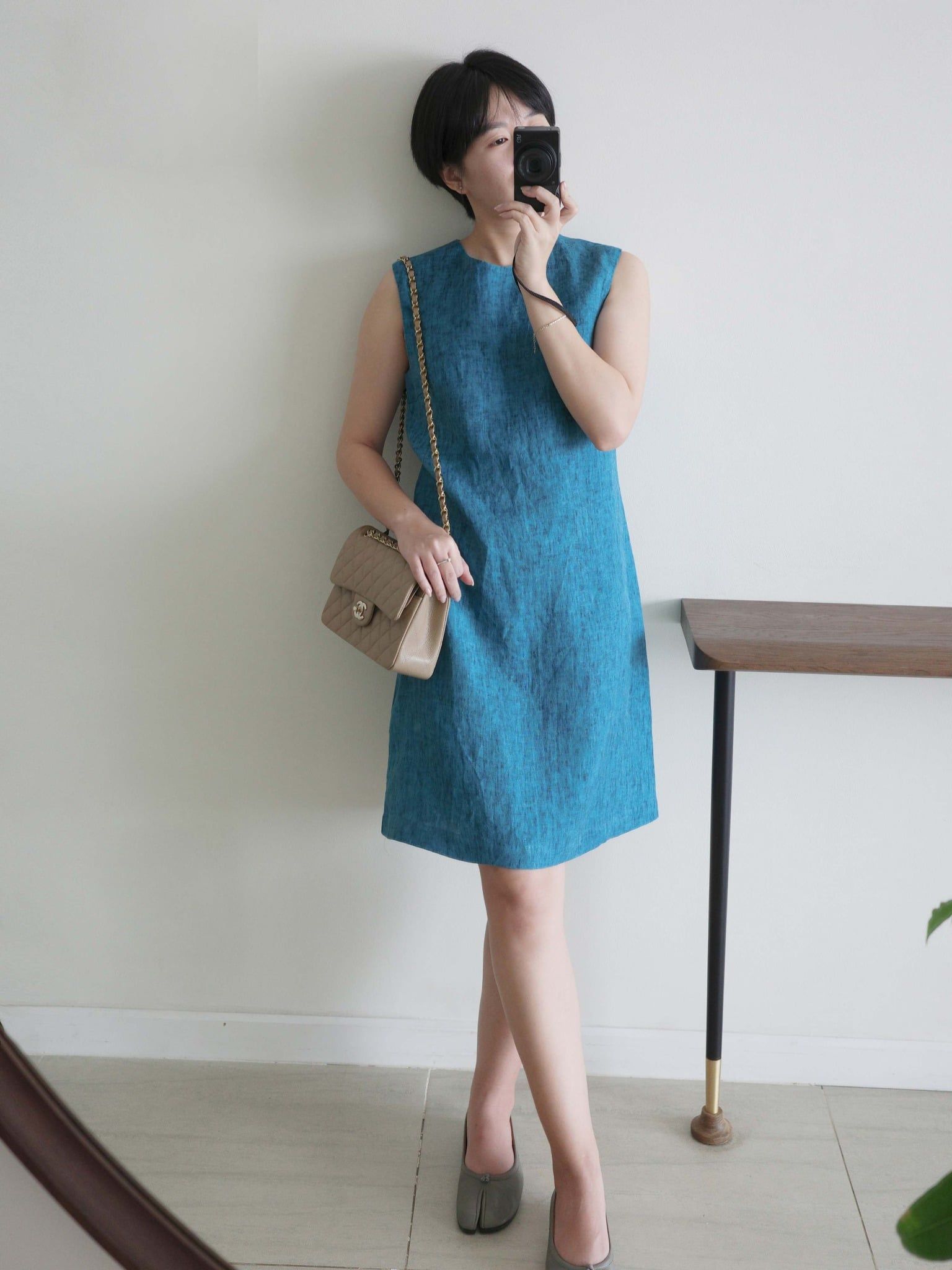  Đầm ngắn basic Mauve linen mini dress 