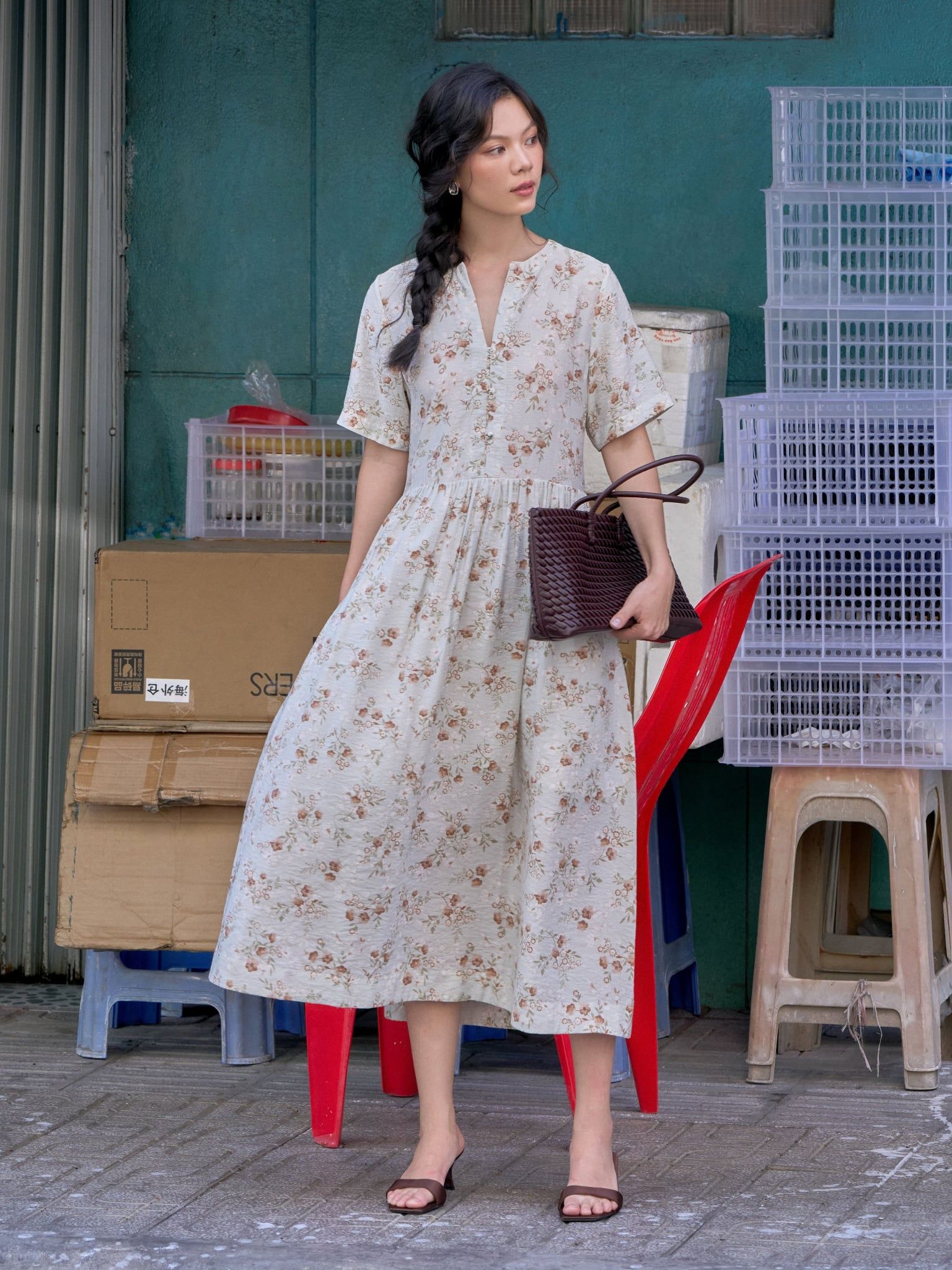  Đầm An dáng babydoll | Mauve Soft Floral dress 