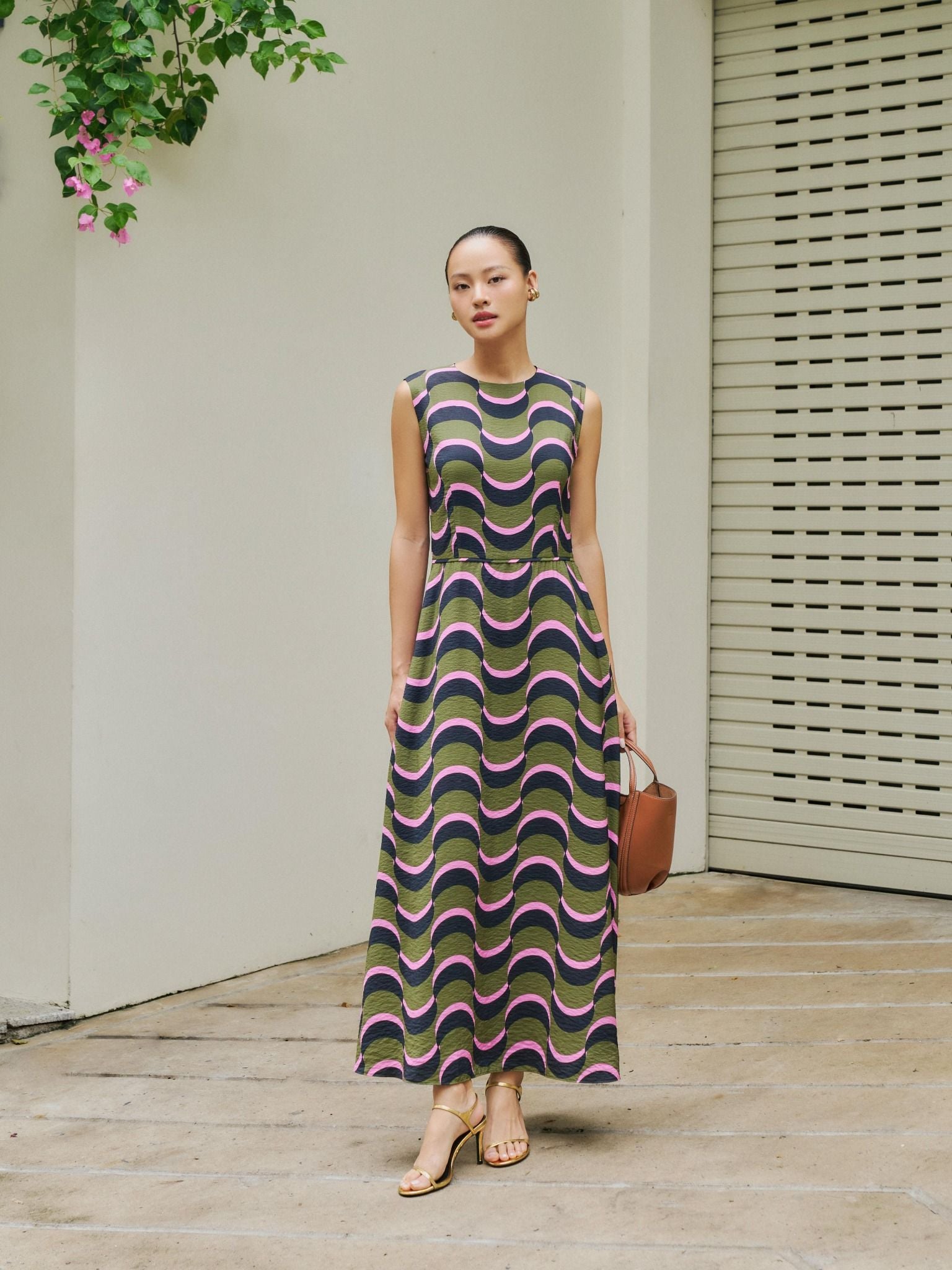  Đầm midi nhấn eo hoạ tiết | Mauve 90s Midi dress 