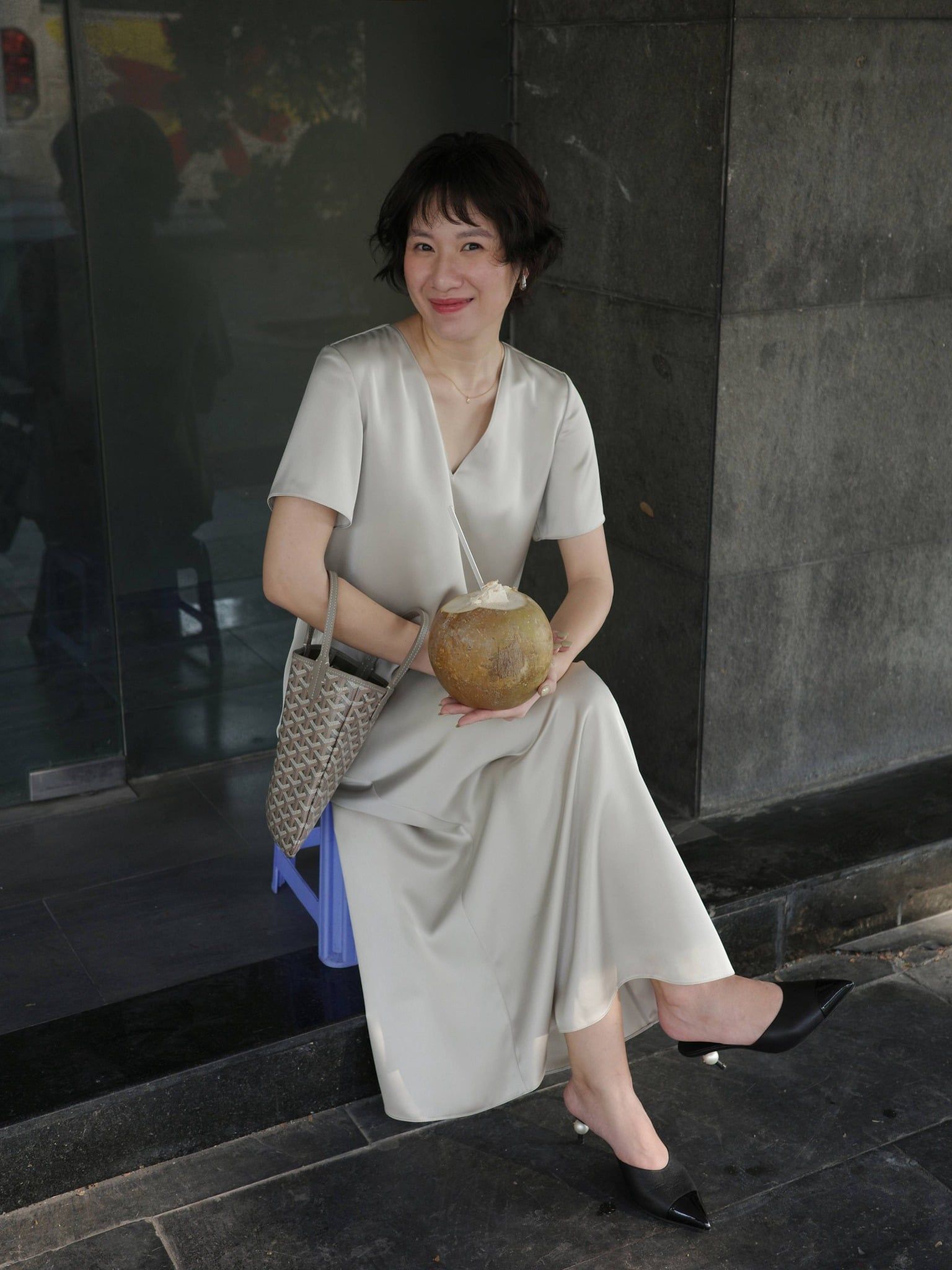  Đầm lụa dài cổ tim | Mauve V Silk dress 