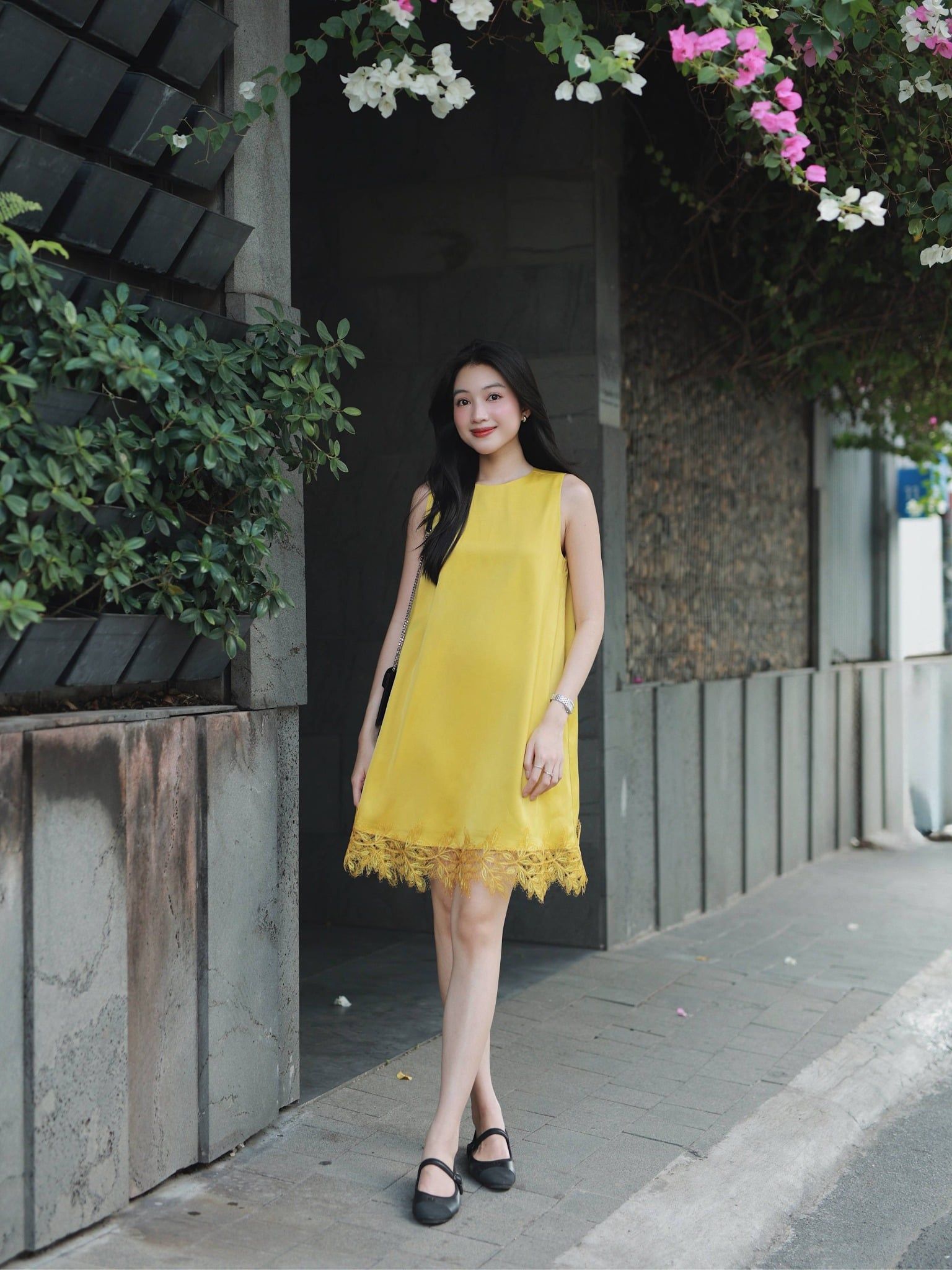  Đầm lụa phối ren | Mauve Satin Lace dress 
