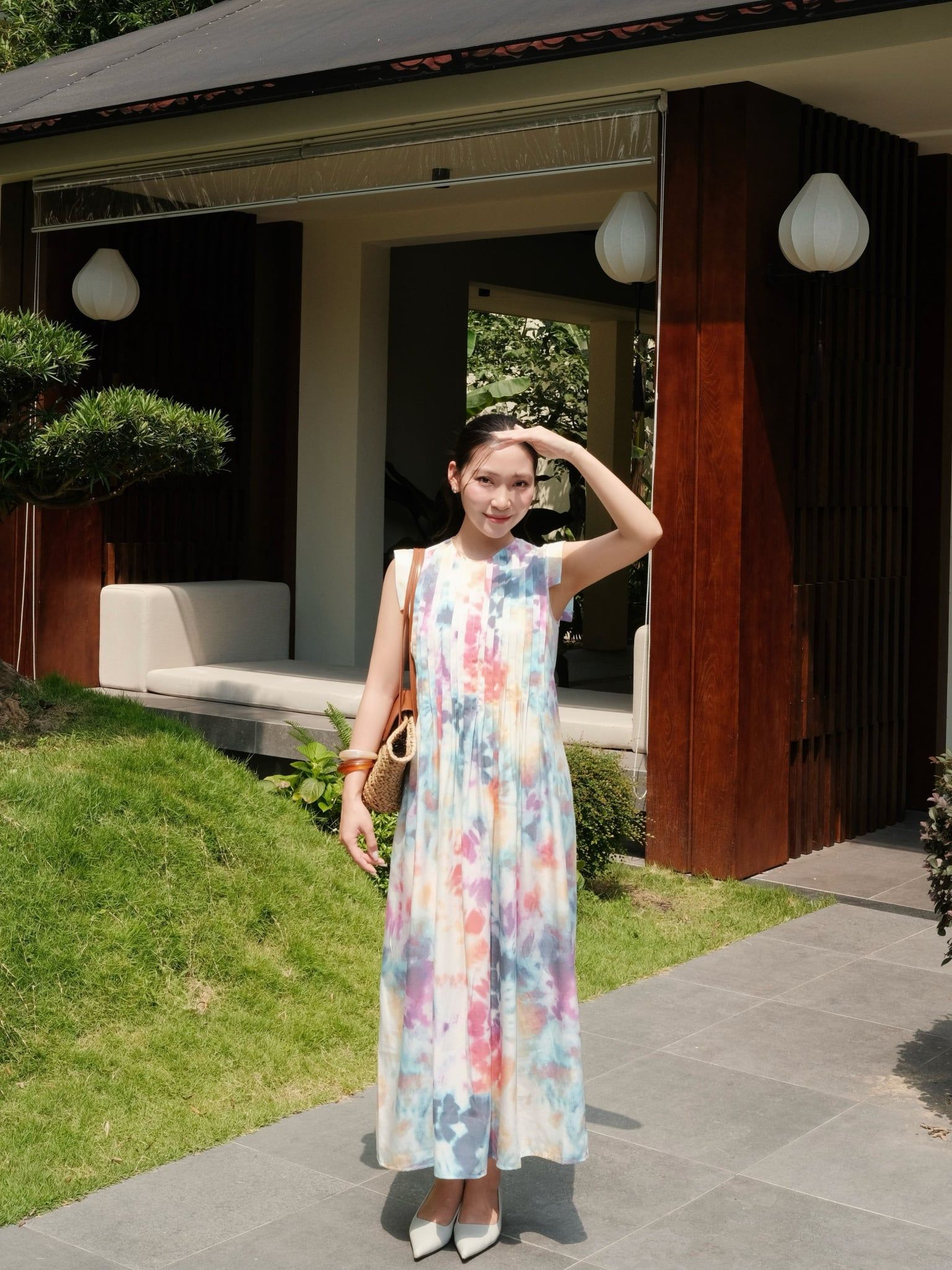  Đầm hoạ tiết xếp ly | Mauve Pattern dress 
