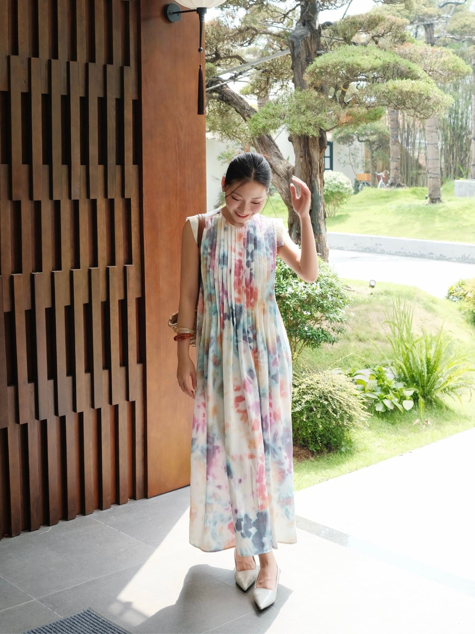  Đầm hoạ tiết xếp ly | Mauve Pattern dress 