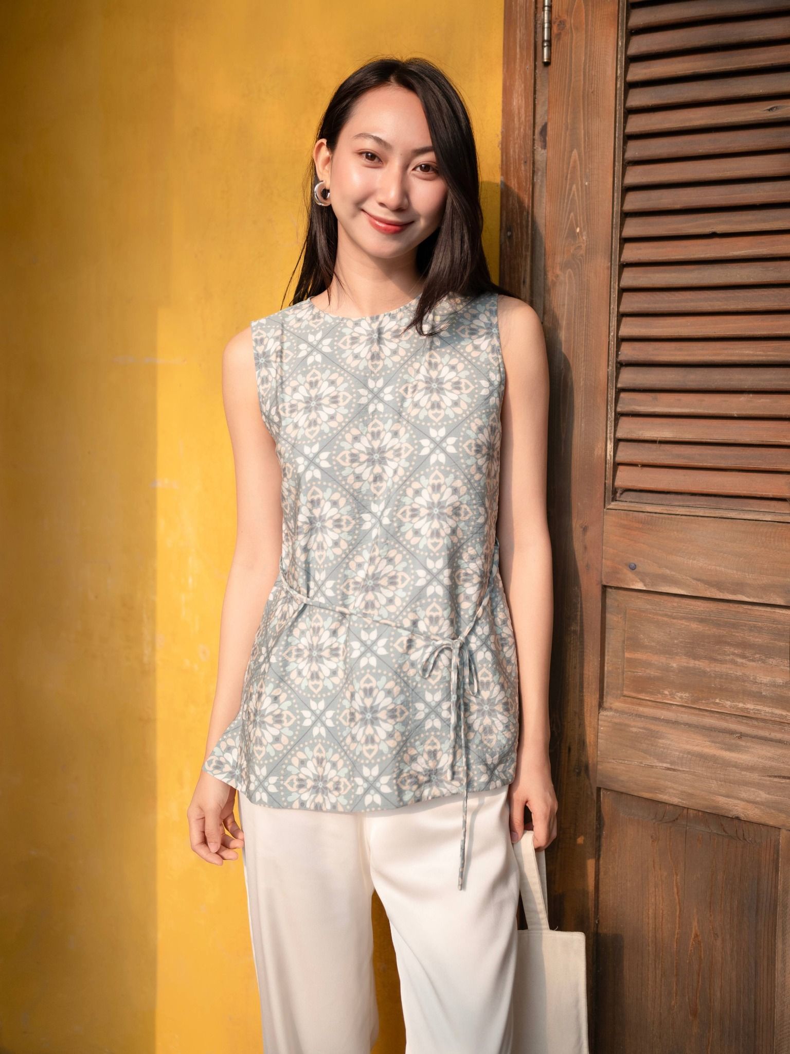  Áo họa tiết thắt eo | Mauve Daily Tie Top 