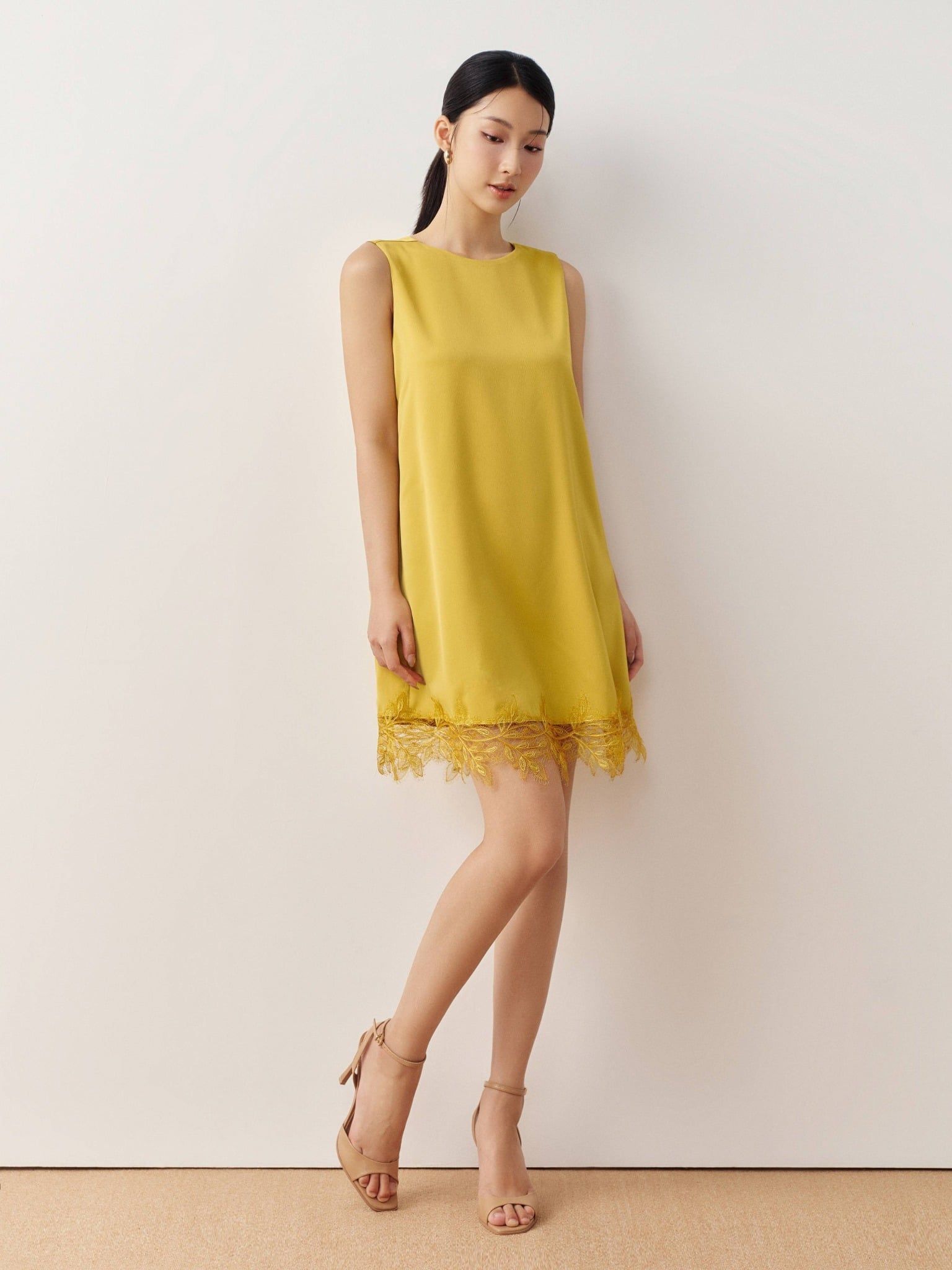  Đầm lụa phối ren | Mauve Satin Lace dress 
