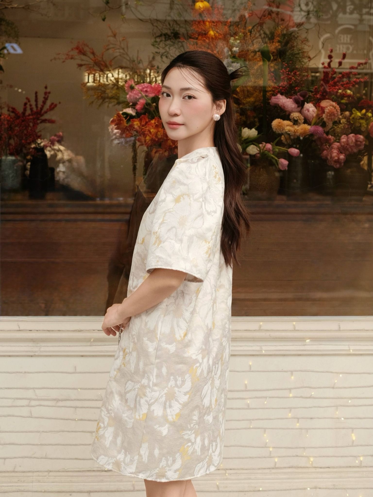  Đầm gấm tay chuông | Mauve Bell dress 