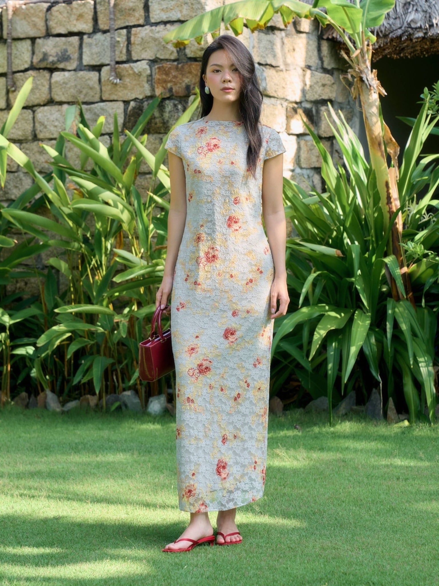  Đầm lụa ren hoa | Mauve Silk mesh dress 