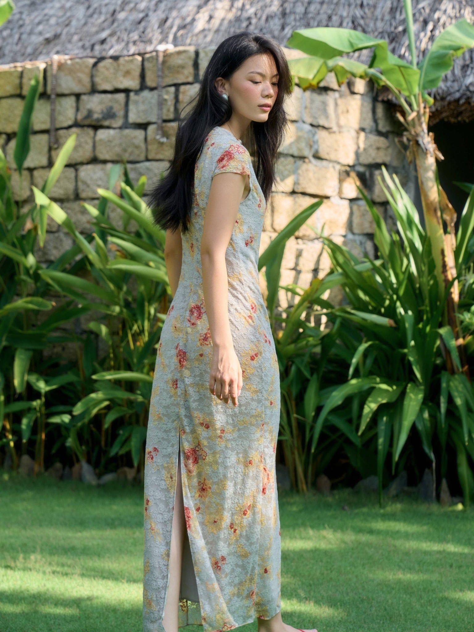  Đầm lụa ren hoa | Mauve Silk mesh dress 