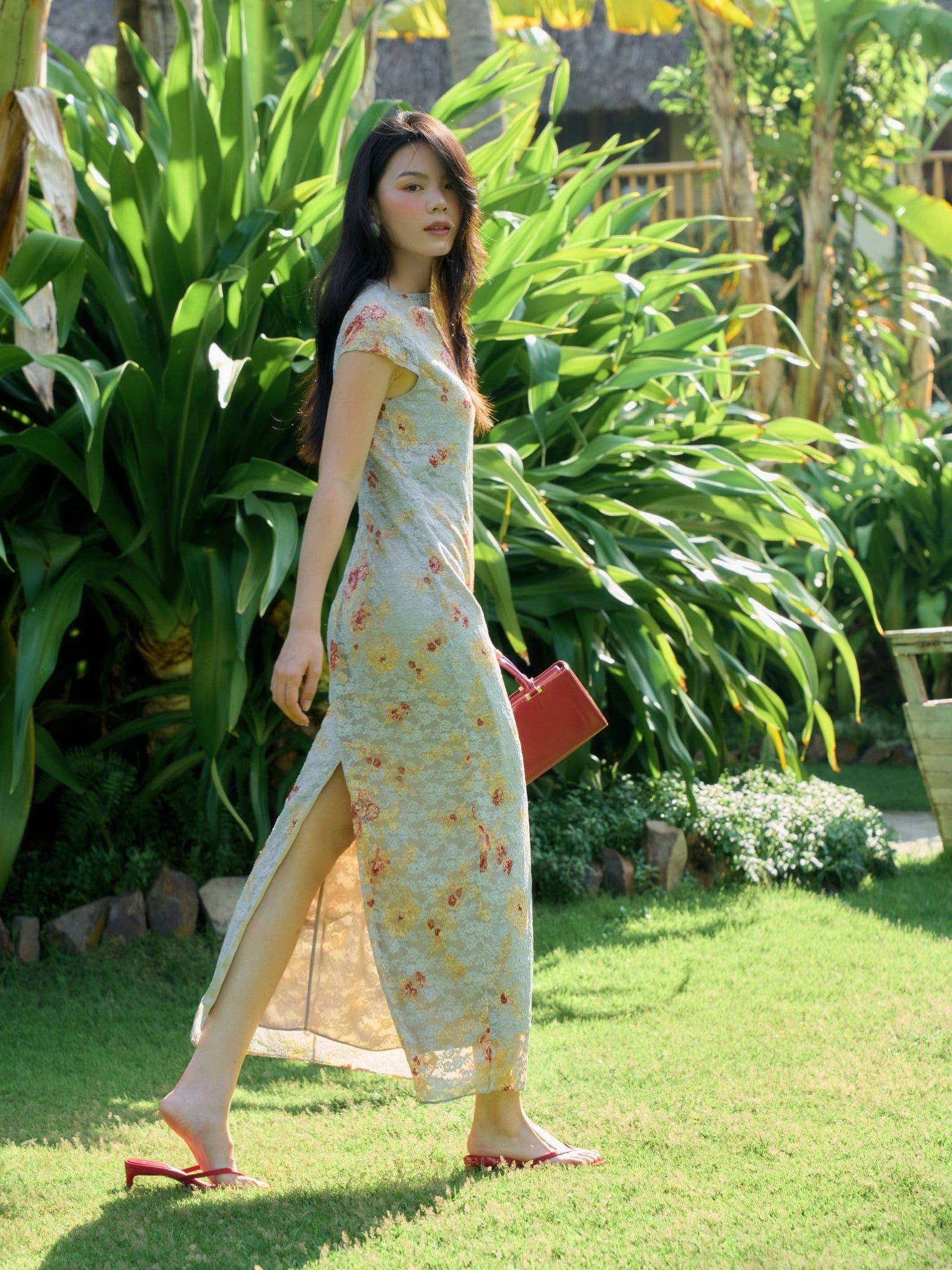 Đầm lụa ren hoa | Mauve Silk mesh dress 