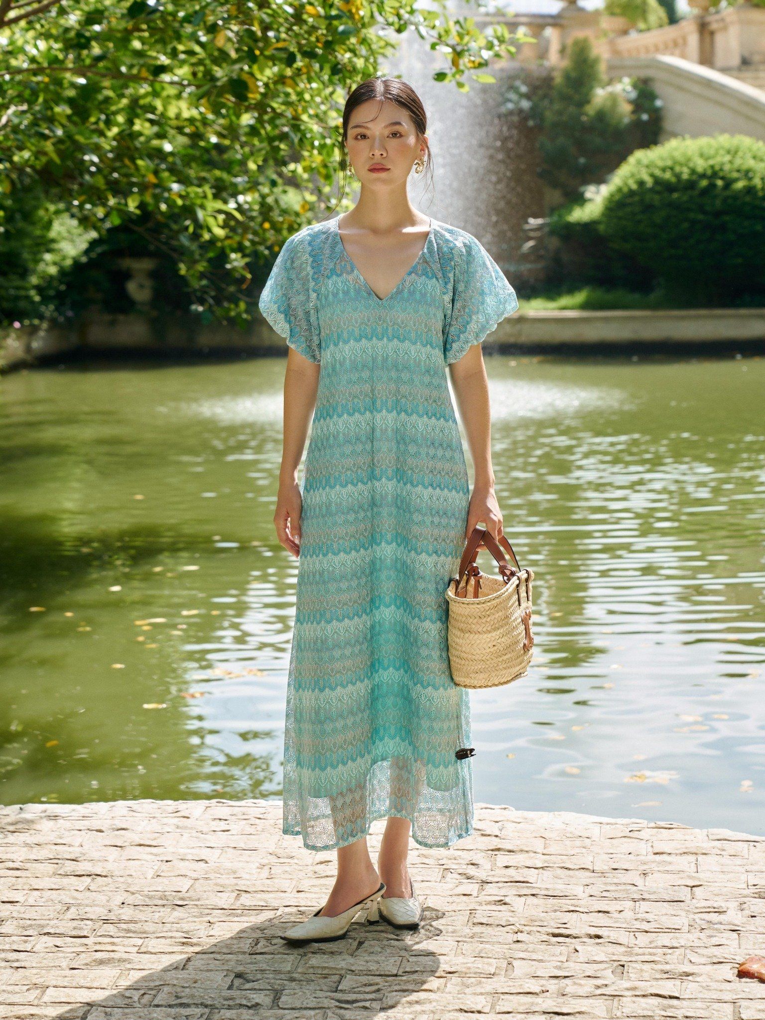  Đầm maxi ren tay bí | Mauve Lace dress 
