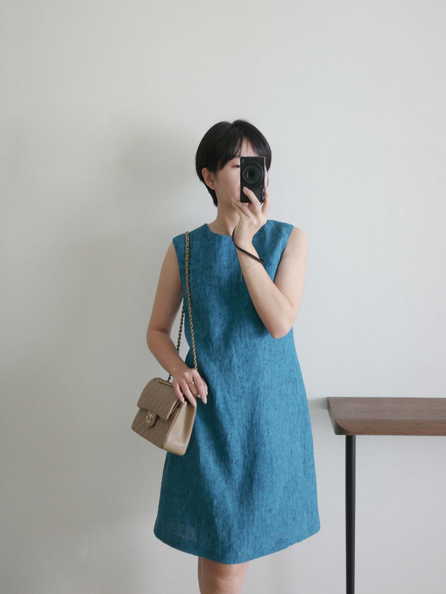  Đầm ngắn basic Mauve linen mini dress 