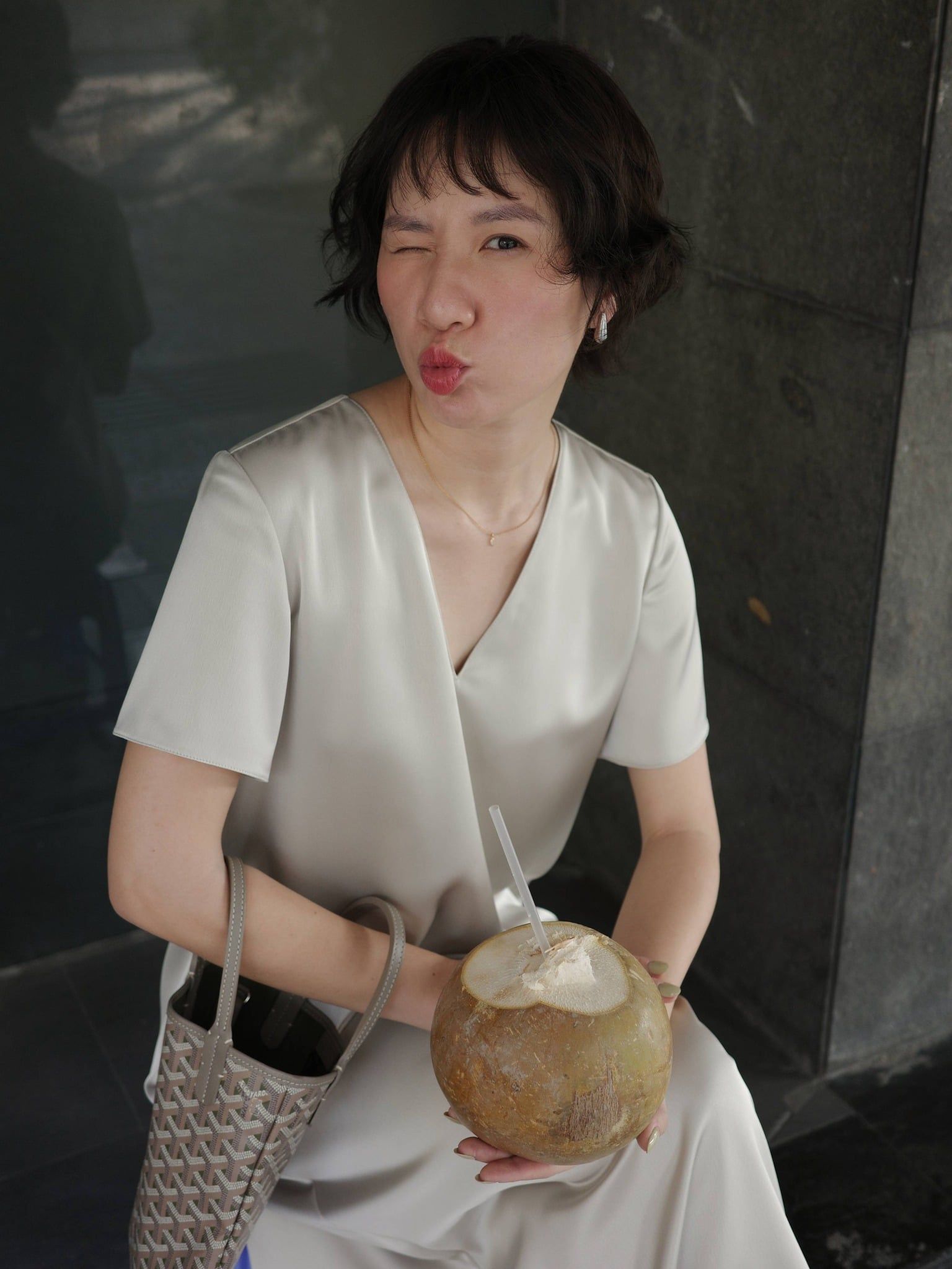  Đầm lụa dài cổ tim | Mauve V Silk dress 