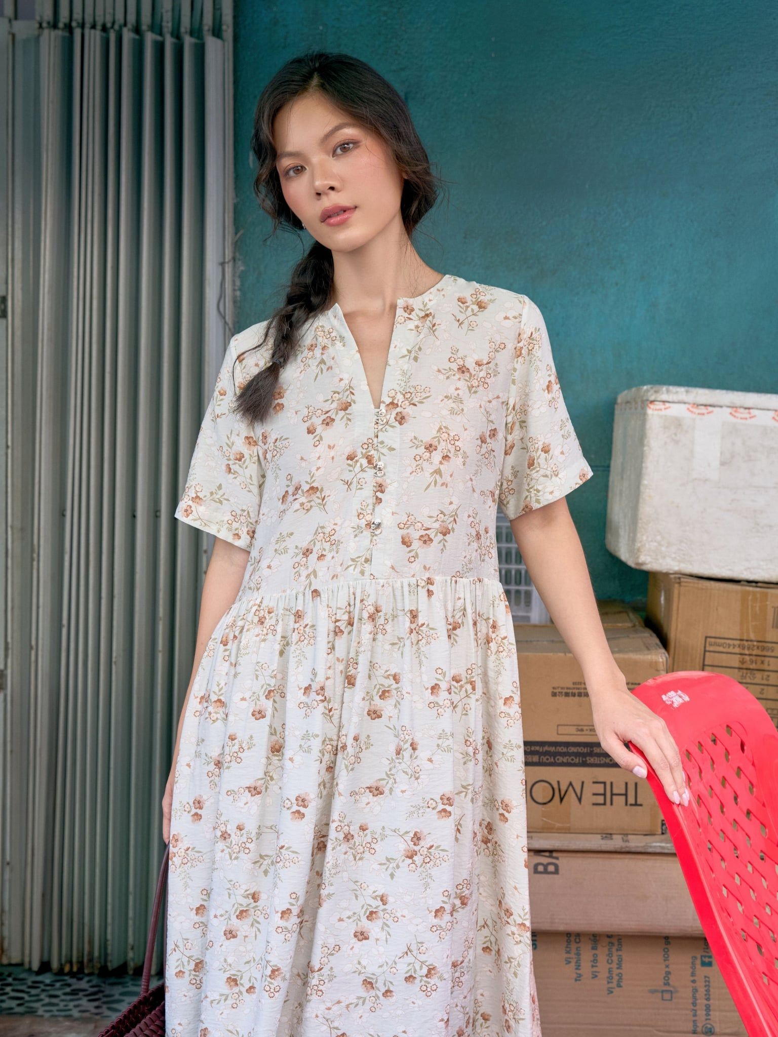  Đầm An dáng babydoll | Mauve Soft Floral dress 