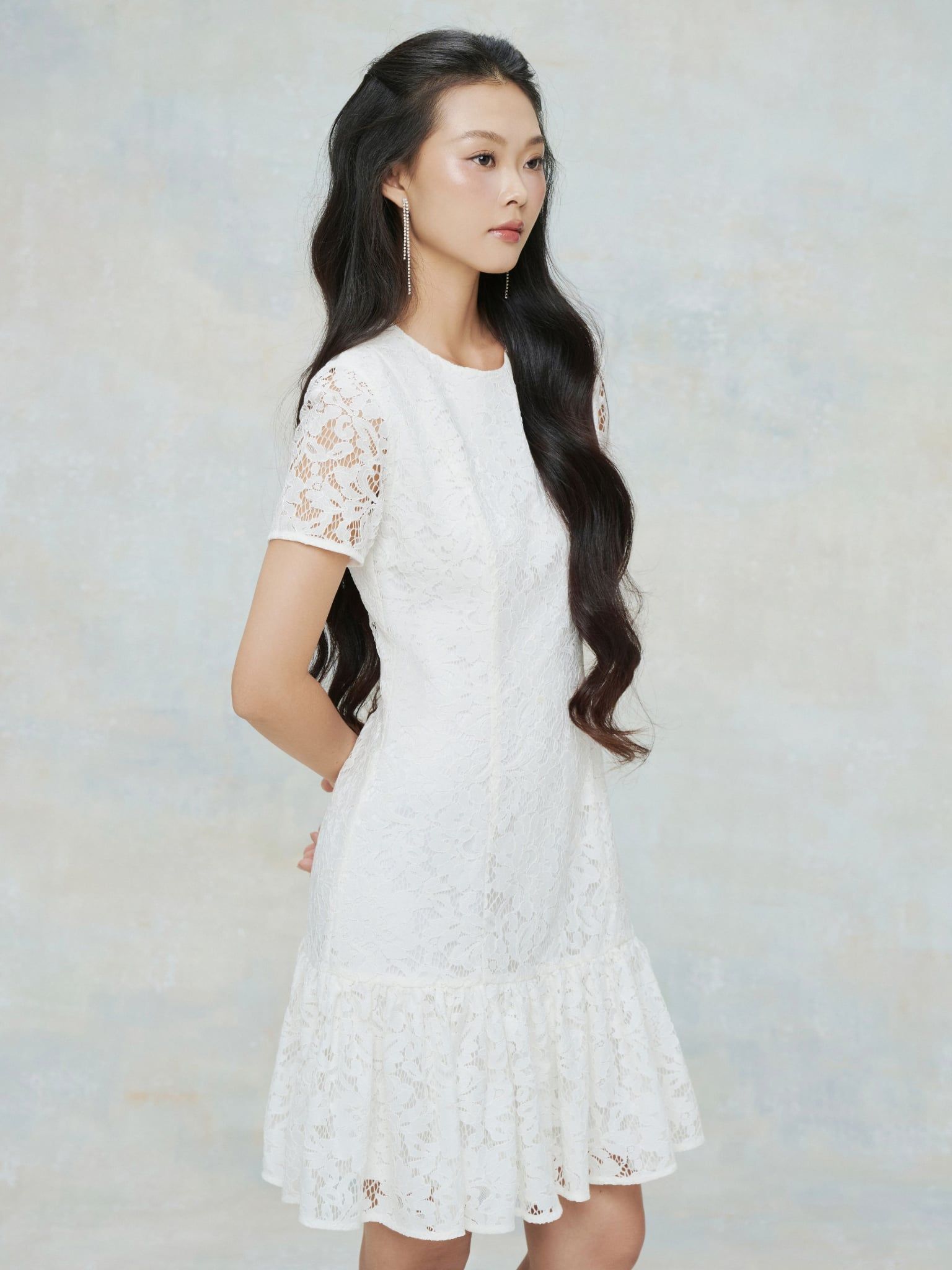  Đầm ren tùng bèo | Mauve Lace Ruffle dress 