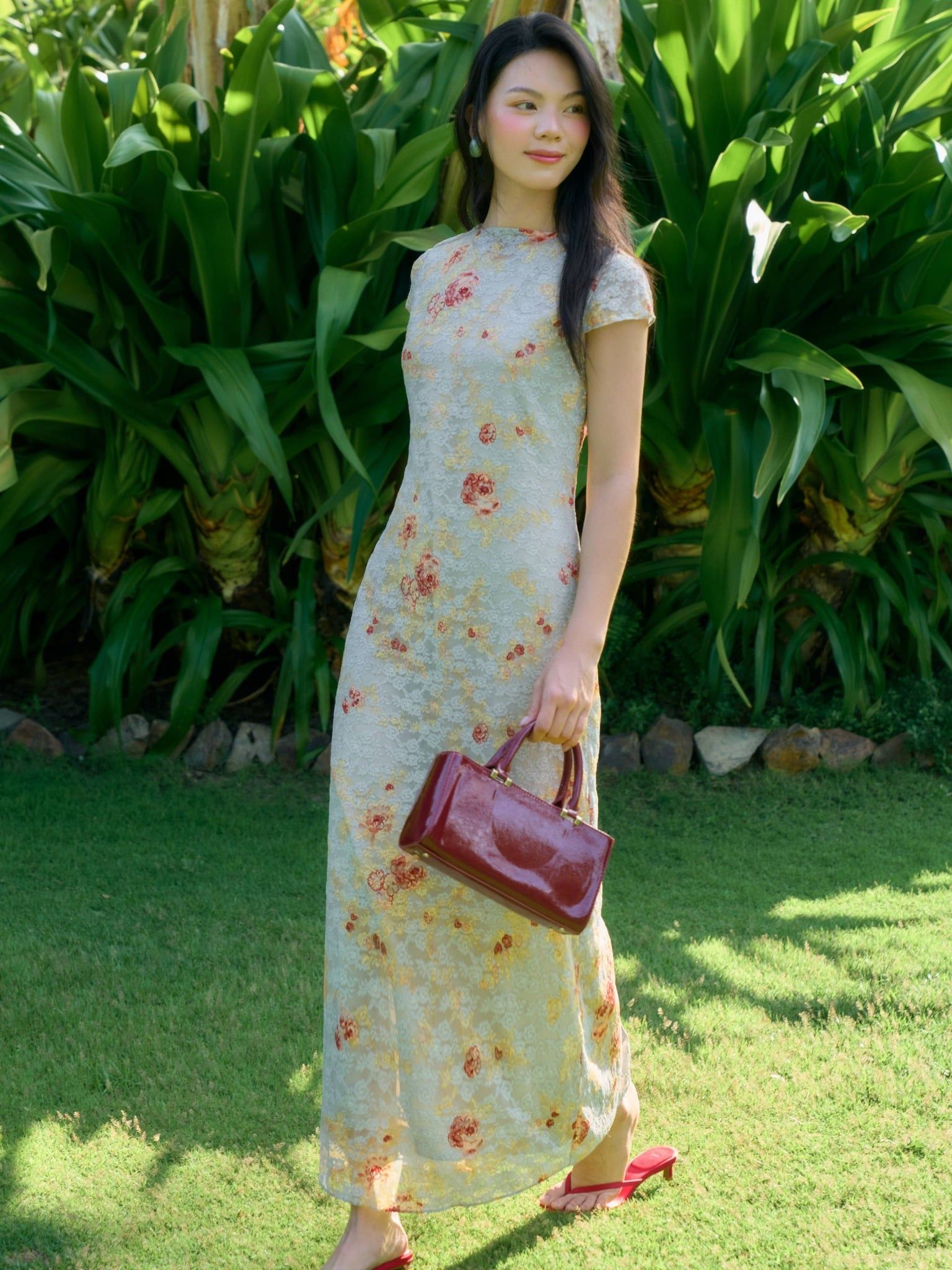  Đầm lụa ren hoa | Mauve Silk mesh dress 