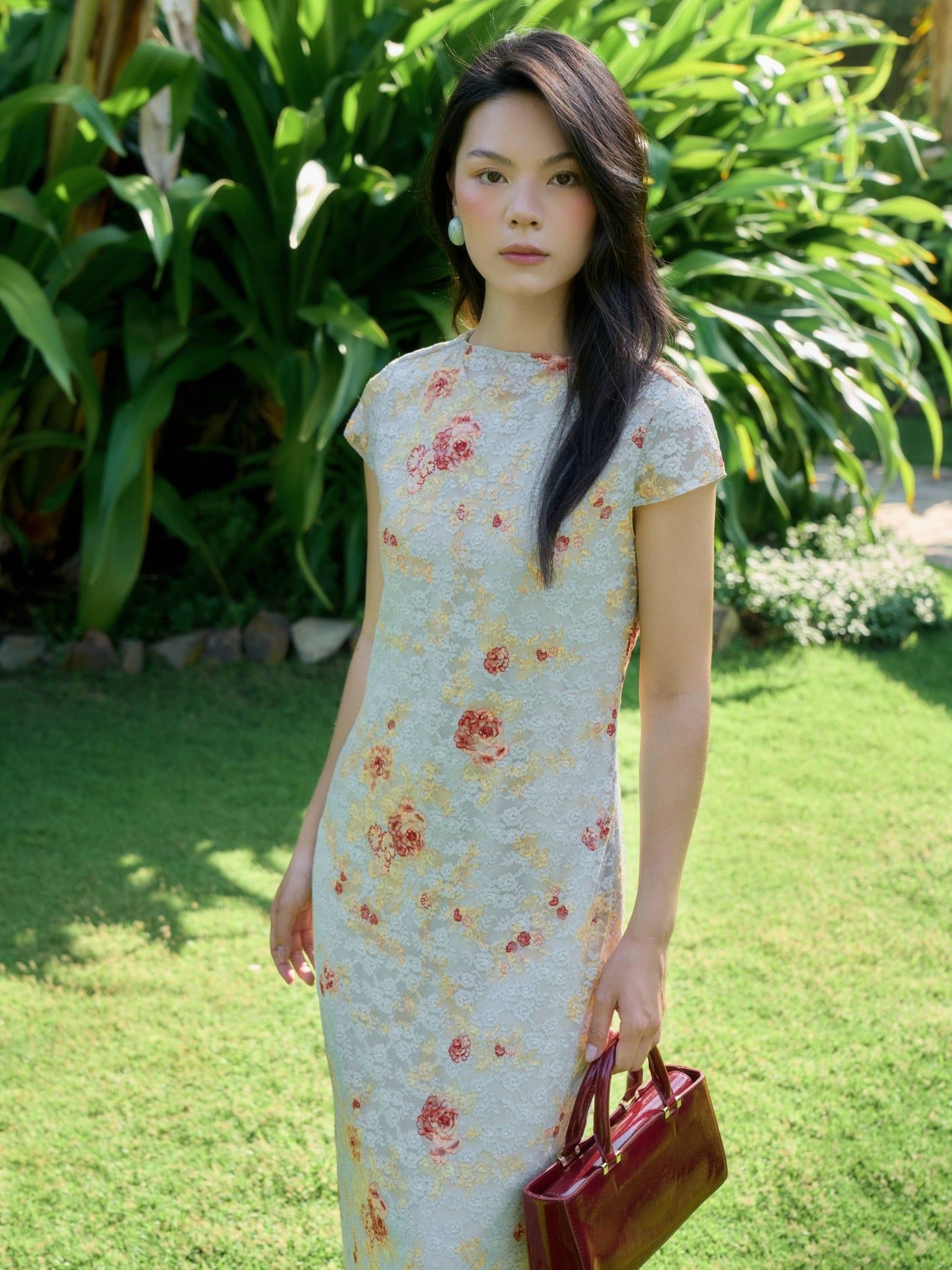  Đầm lụa ren hoa | Mauve Silk mesh dress 