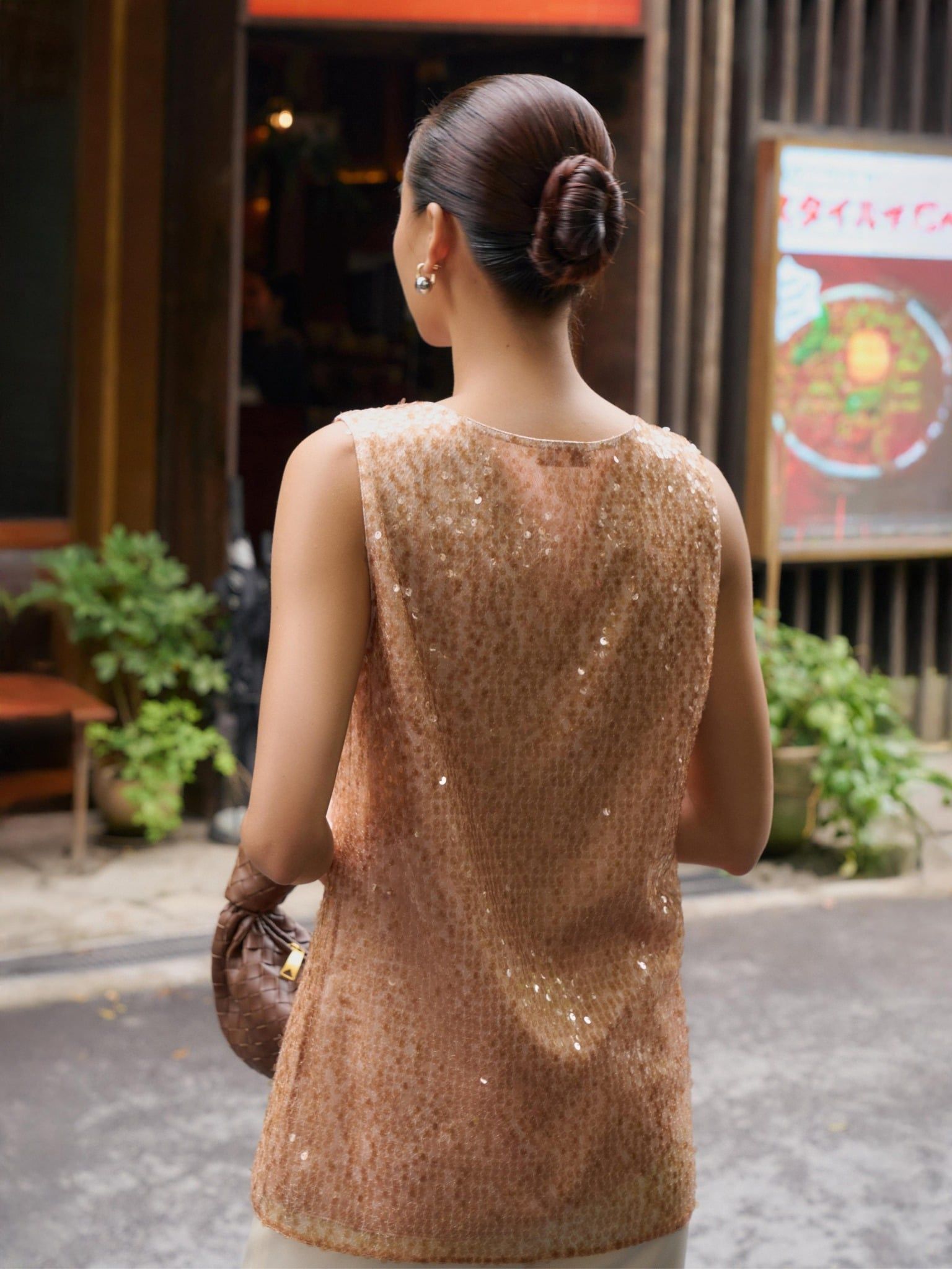  Áo cọc tay kim sa | Mauve Sequin top 