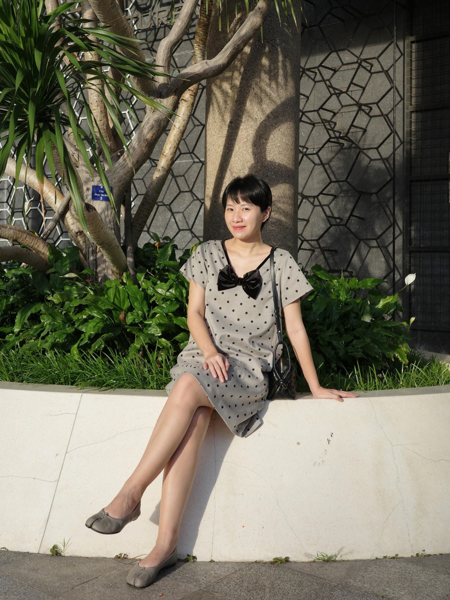  Đầm chấm bi phối nơ cổ tim | Mauve Bowie dress 