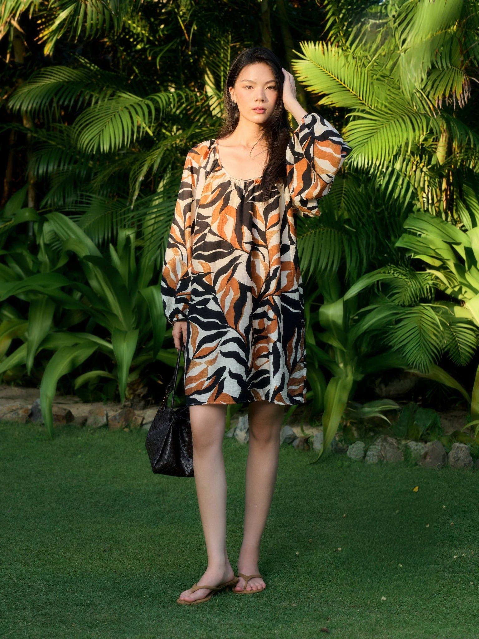  Đầm tay bồng hoạ tiết | Mauve Coral dress 
