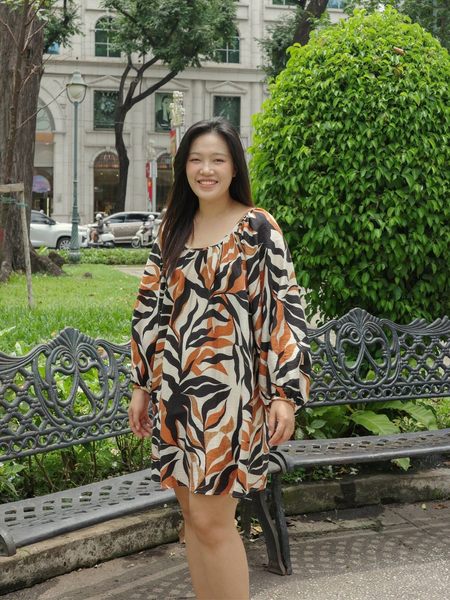  Đầm tay bồng hoạ tiết | Mauve Coral dress 