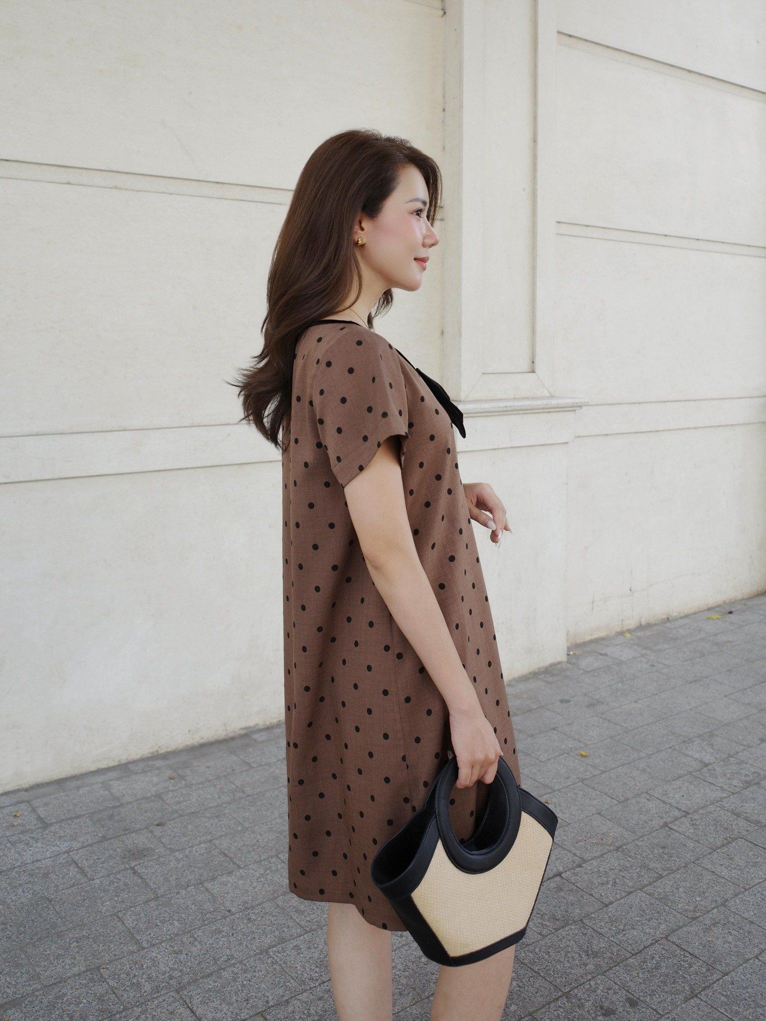  Đầm chấm bi phối nơ cổ tim | Mauve Bowie dress 