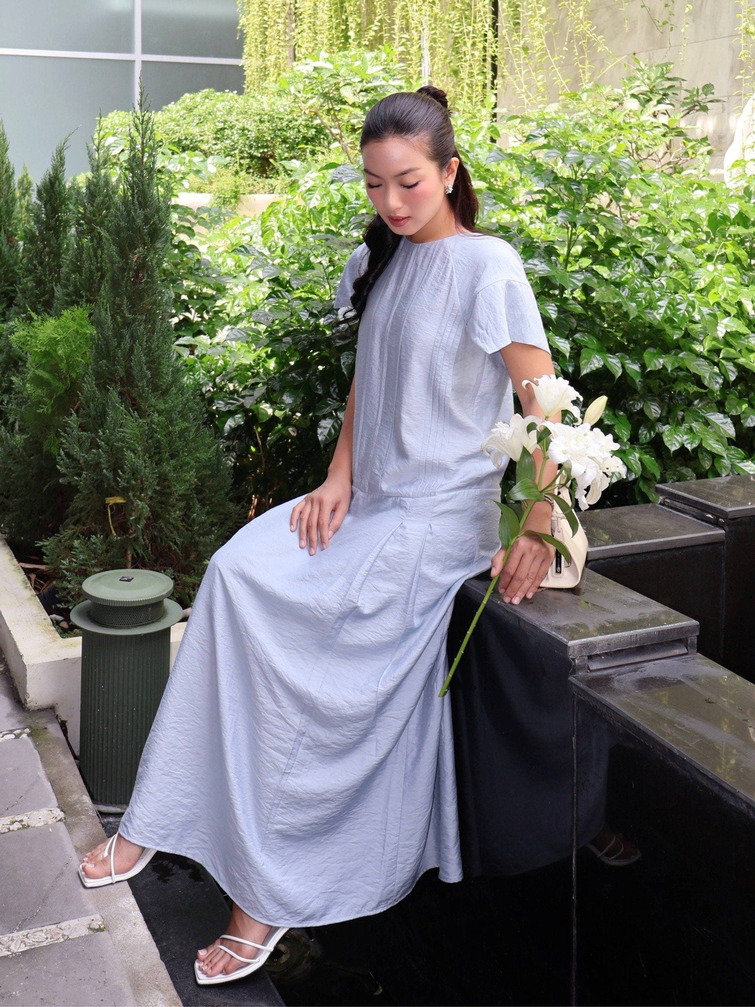  Đầm xếp ly tay rơi tự do | Mauve Pleated dress 