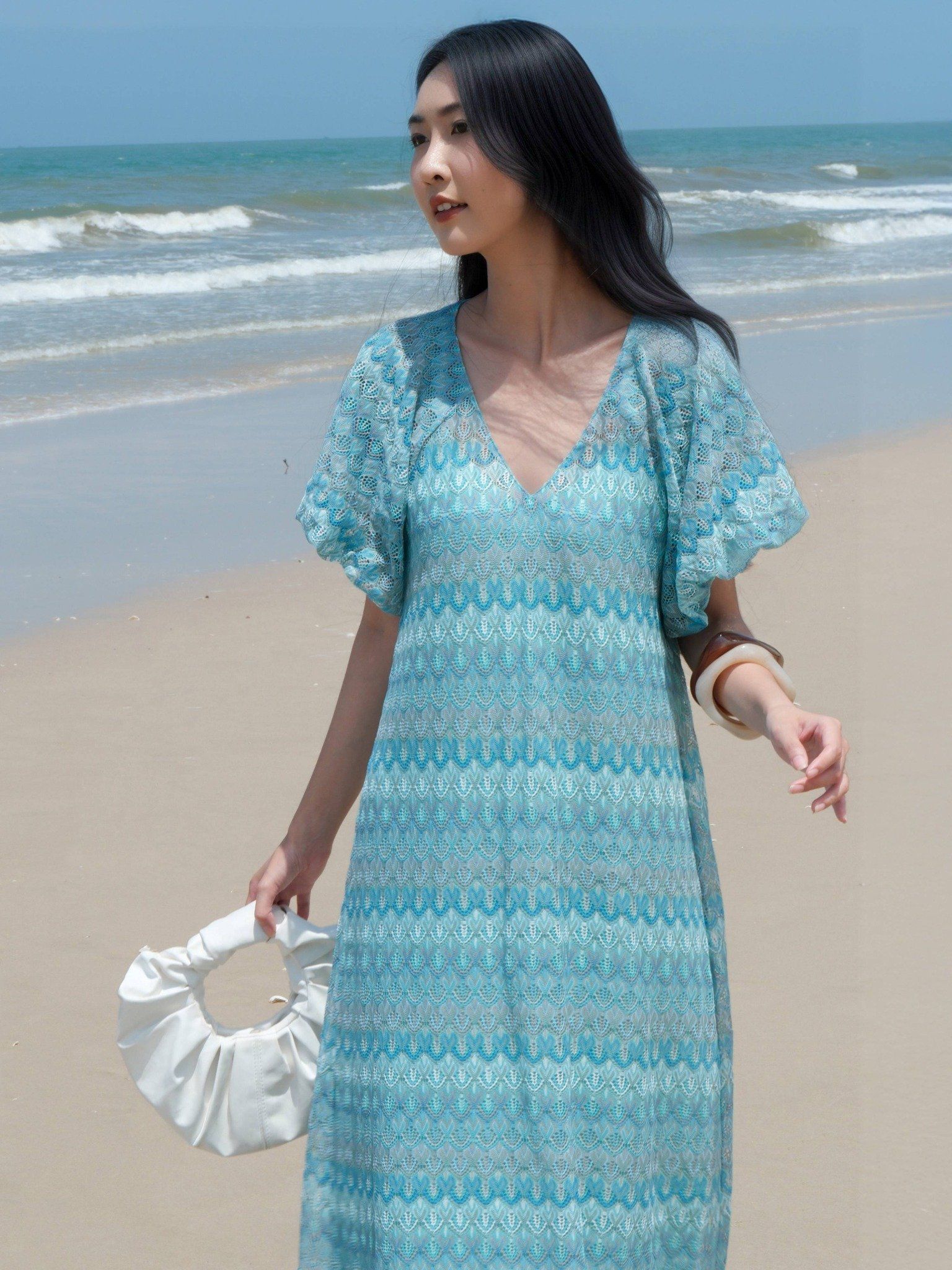  Đầm maxi ren tay bí | Mauve Lace dress 