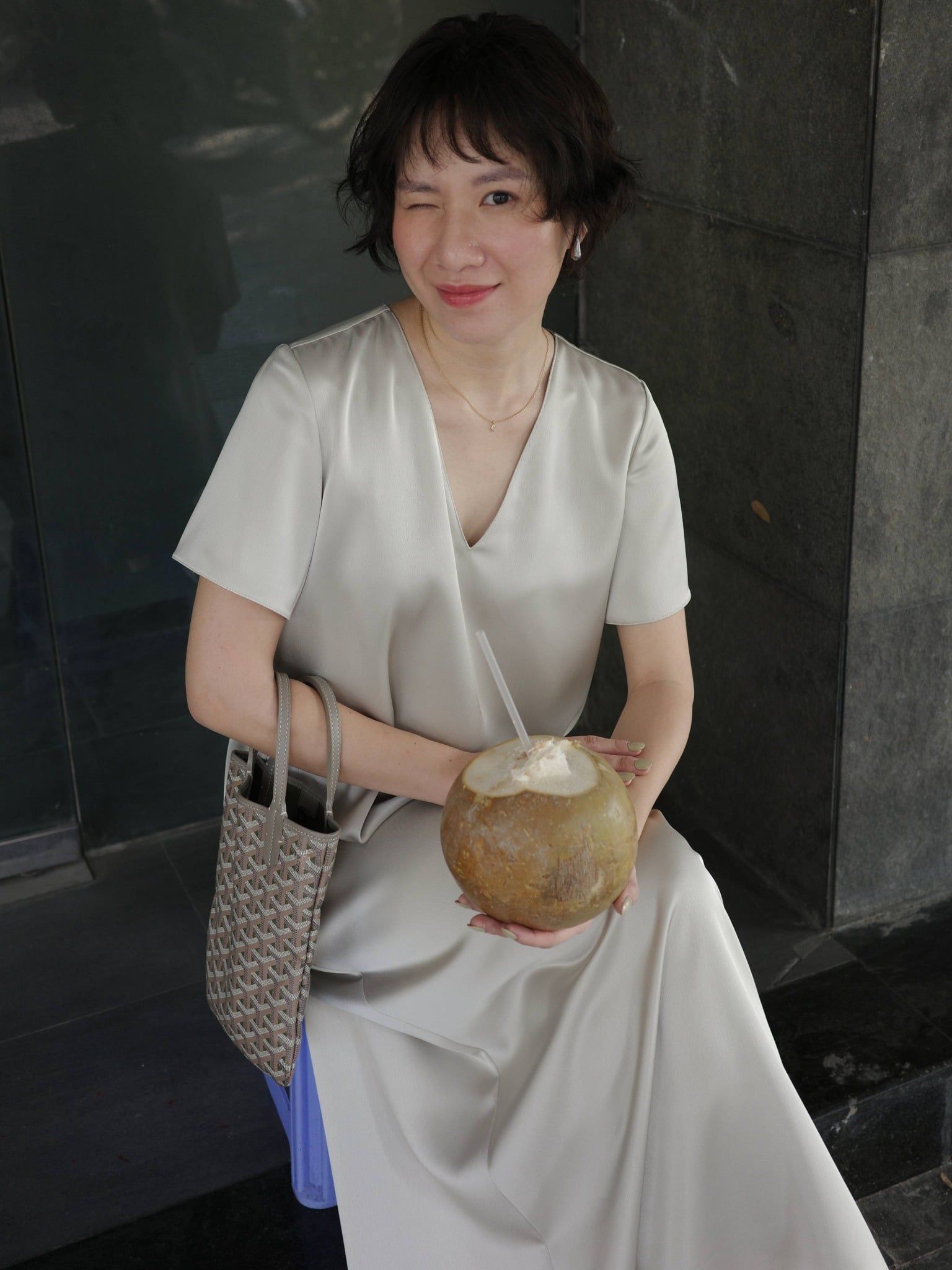  Đầm lụa dài cổ tim | Mauve V Silk dress 