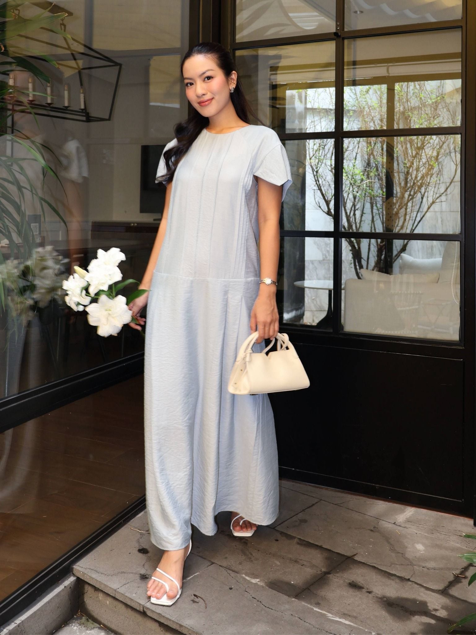  Đầm xếp ly tay rơi tự do | Mauve Pleated dress 