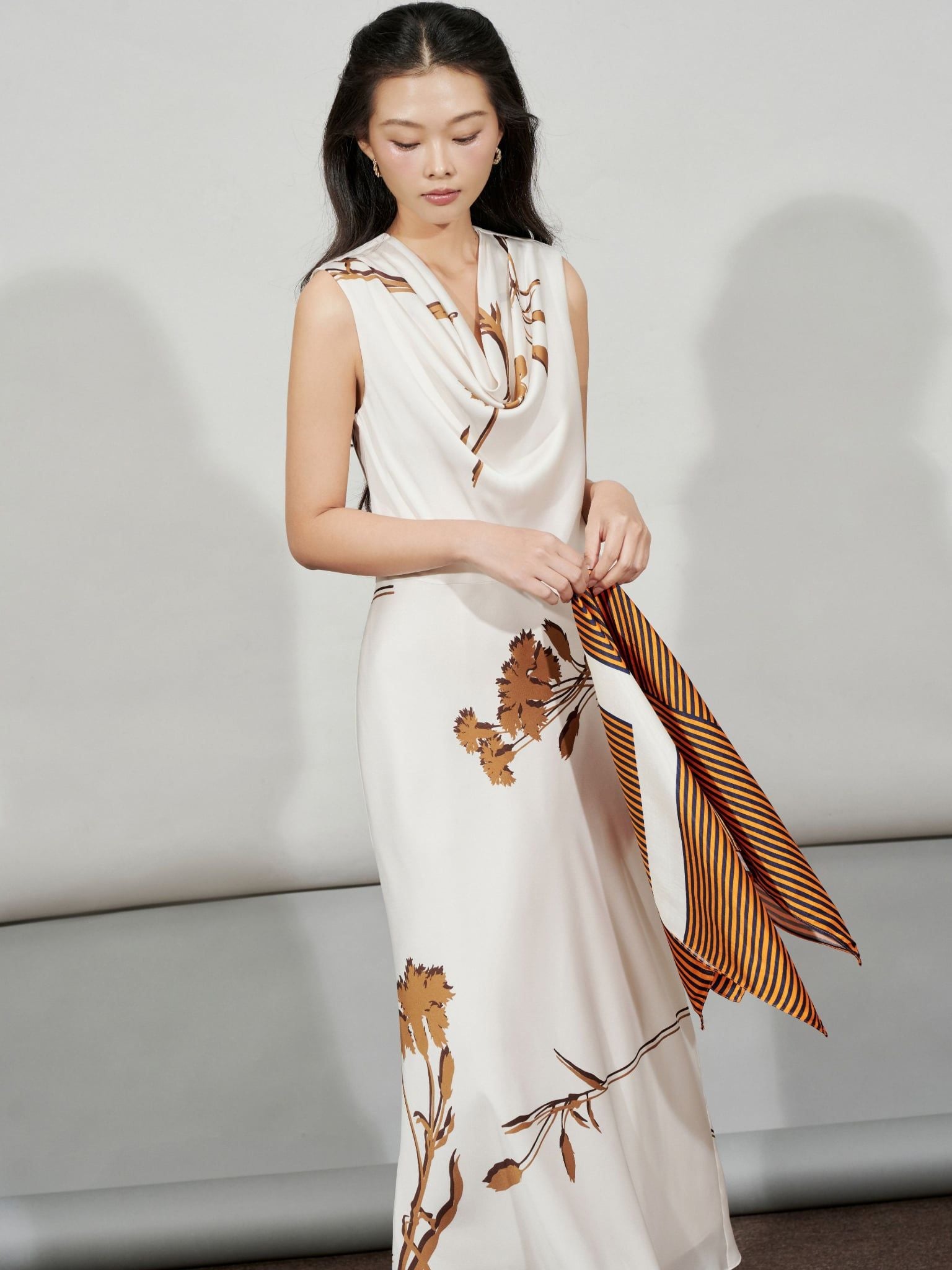  Đầm lụa cổ đổ | Mauve Fall neck dress 