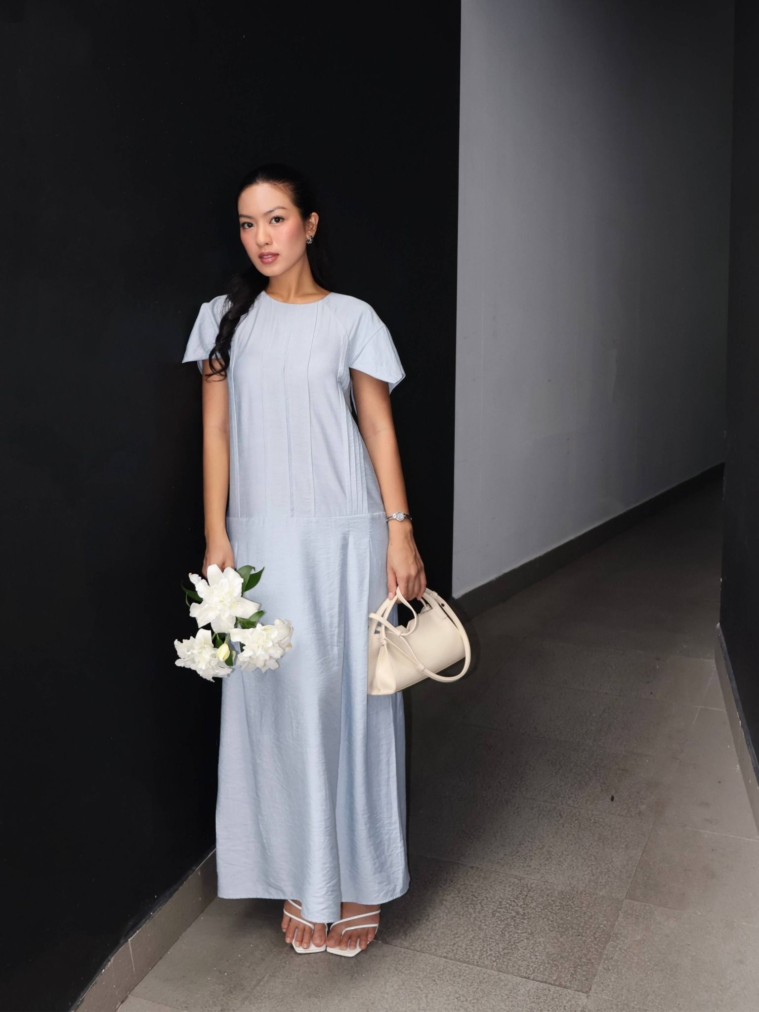  Đầm xếp ly tay rơi tự do | Mauve Pleated dress 