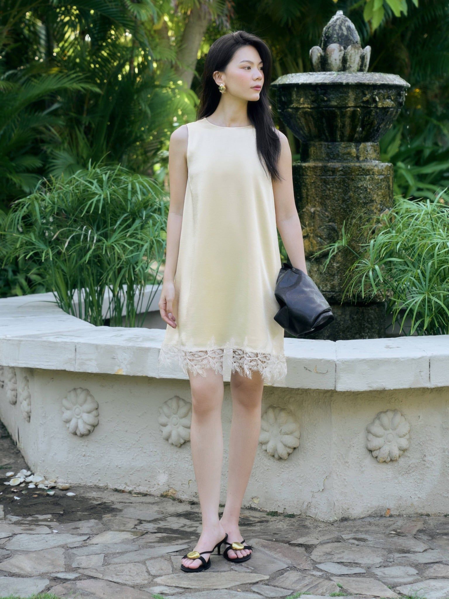 Đầm lụa phối ren | Mauve Satin Lace dress 