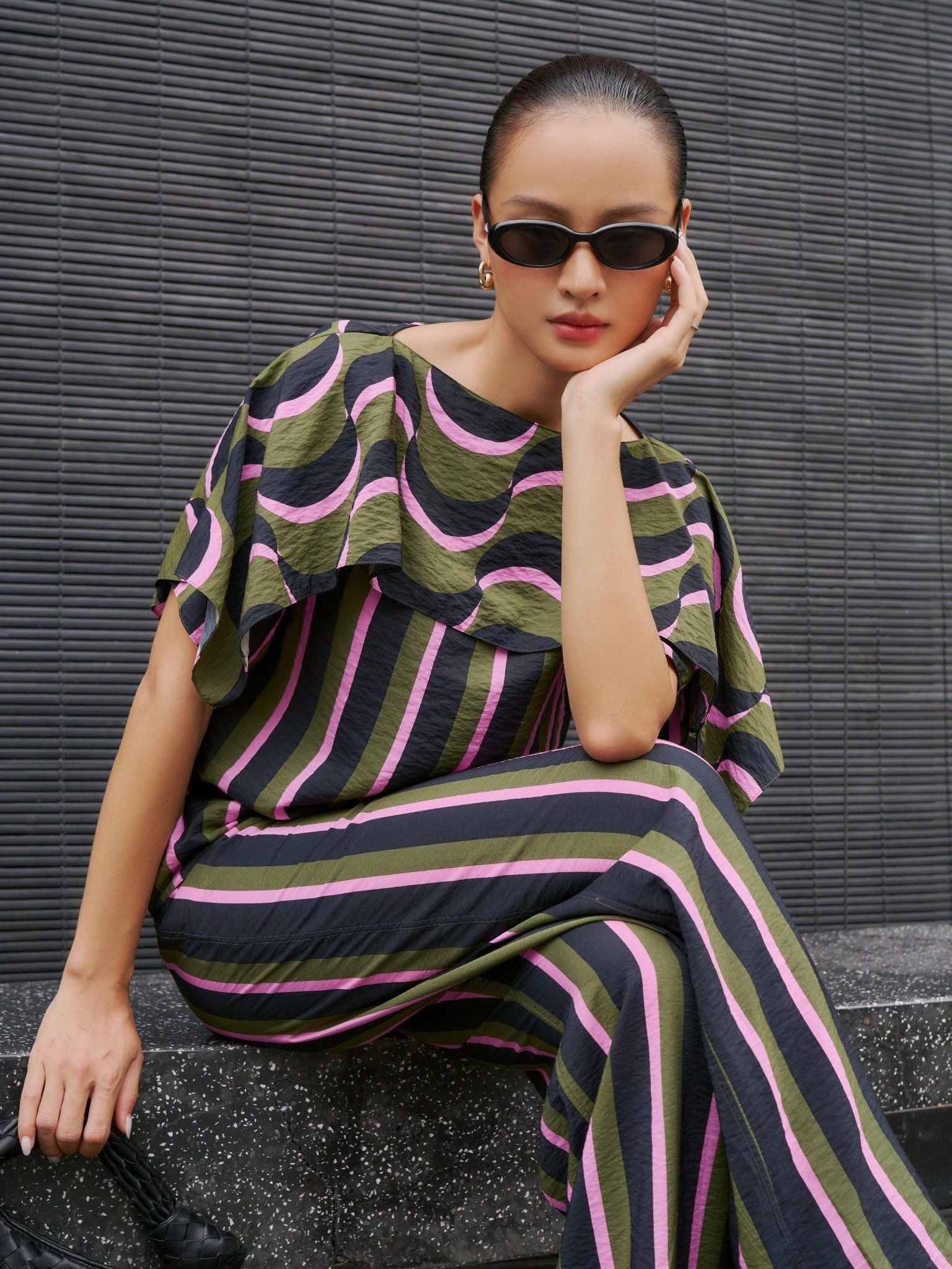  Áo sọc phối bèo | Mauve City top 