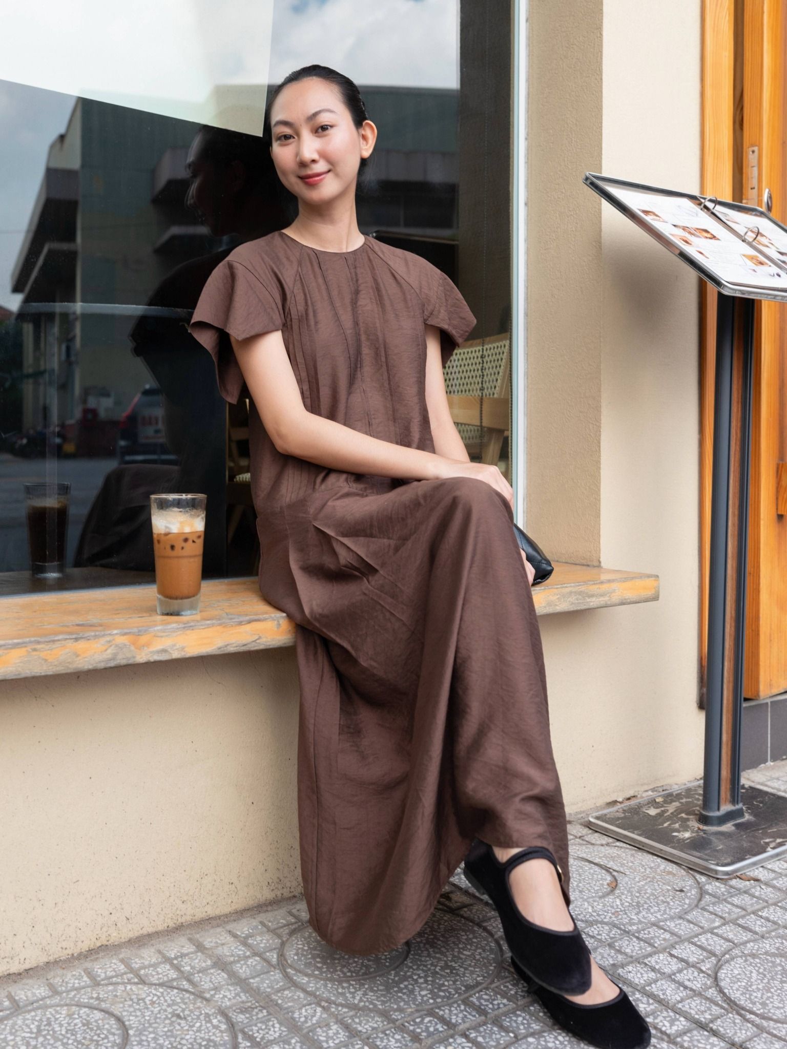  Đầm xếp ly tay rơi tự do | Mauve Pleated dress 