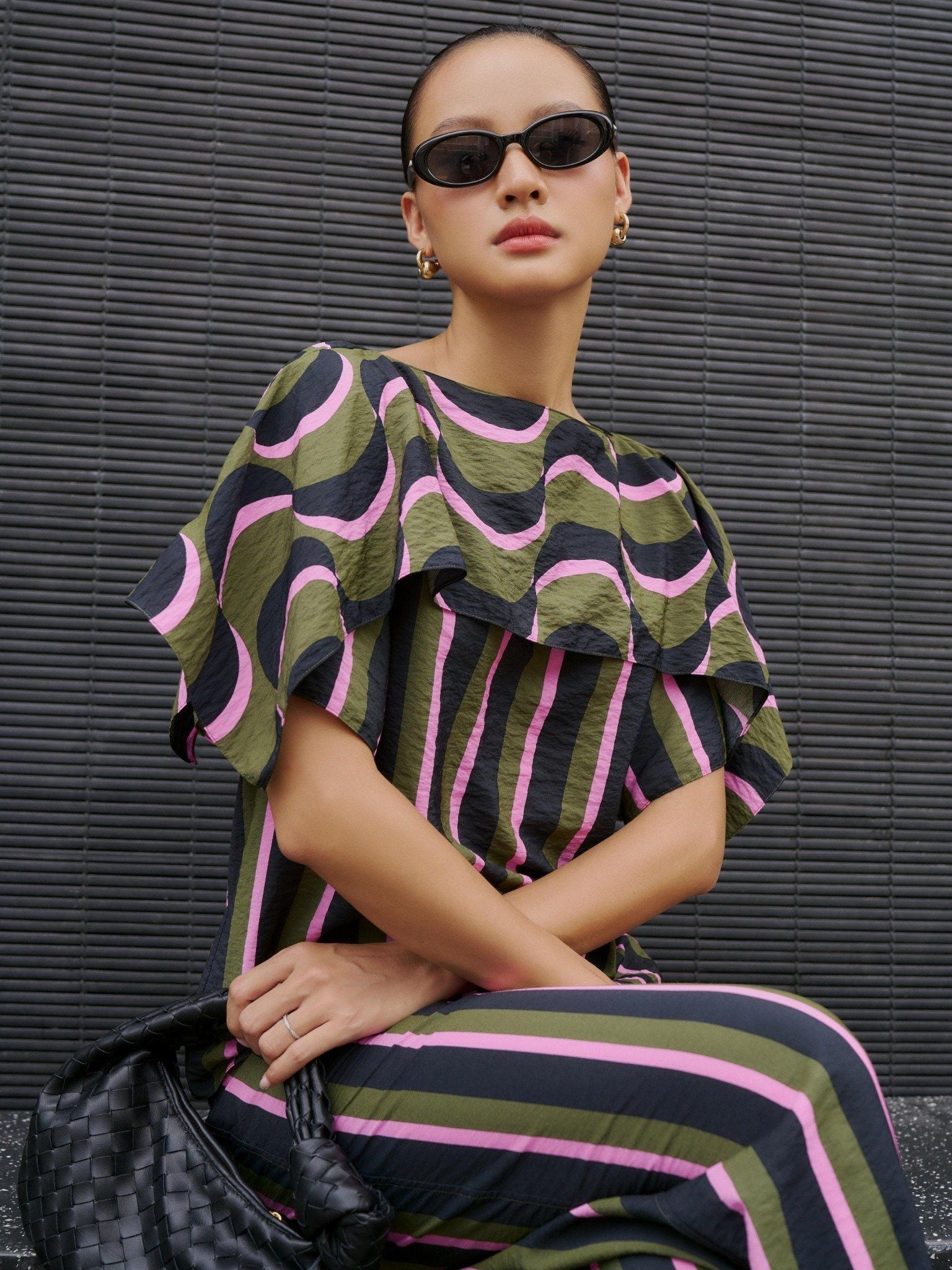  Áo sọc phối bèo | Mauve City top 