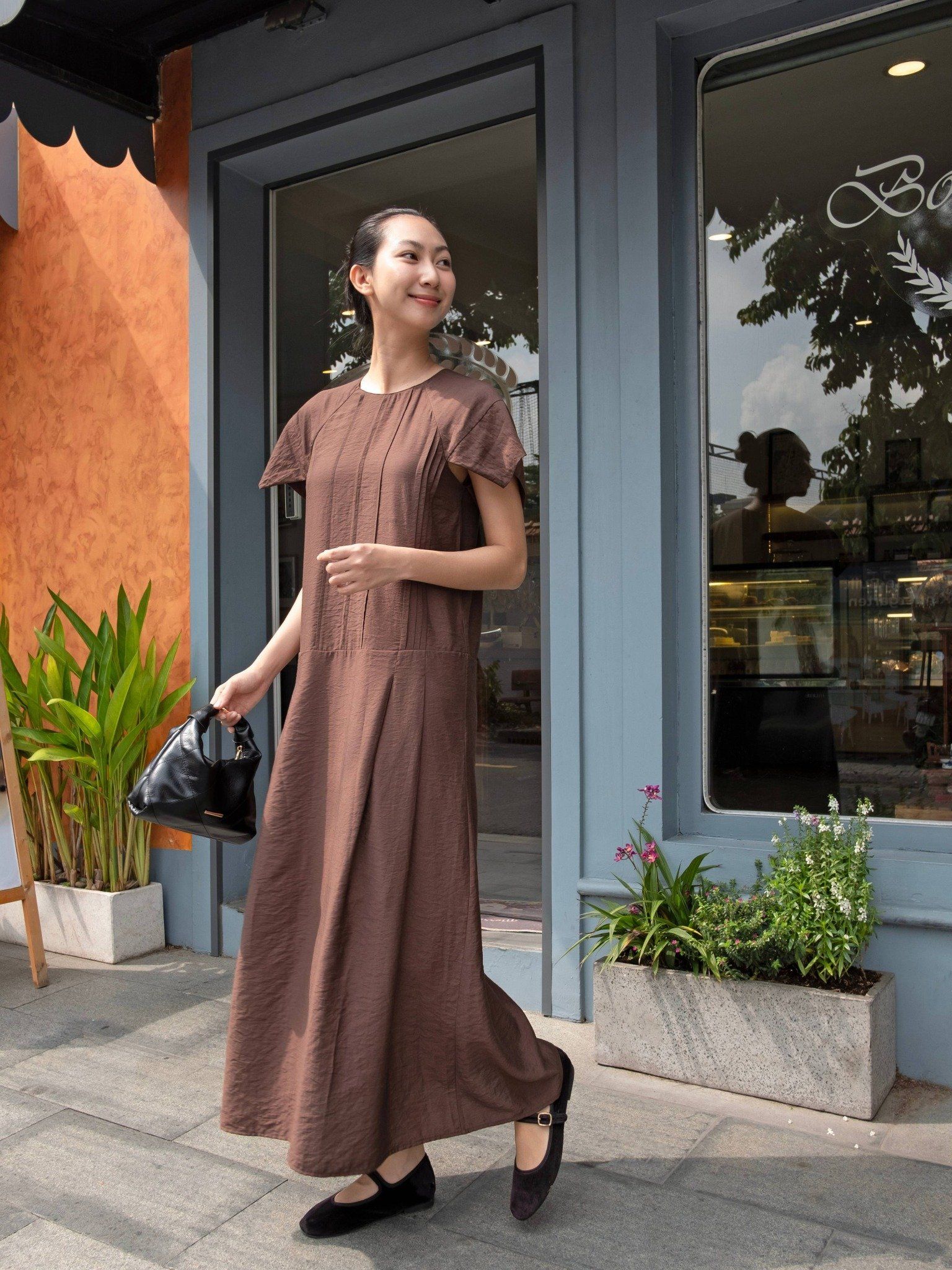 Đầm xếp ly tay rơi tự do | Mauve Pleated dress 