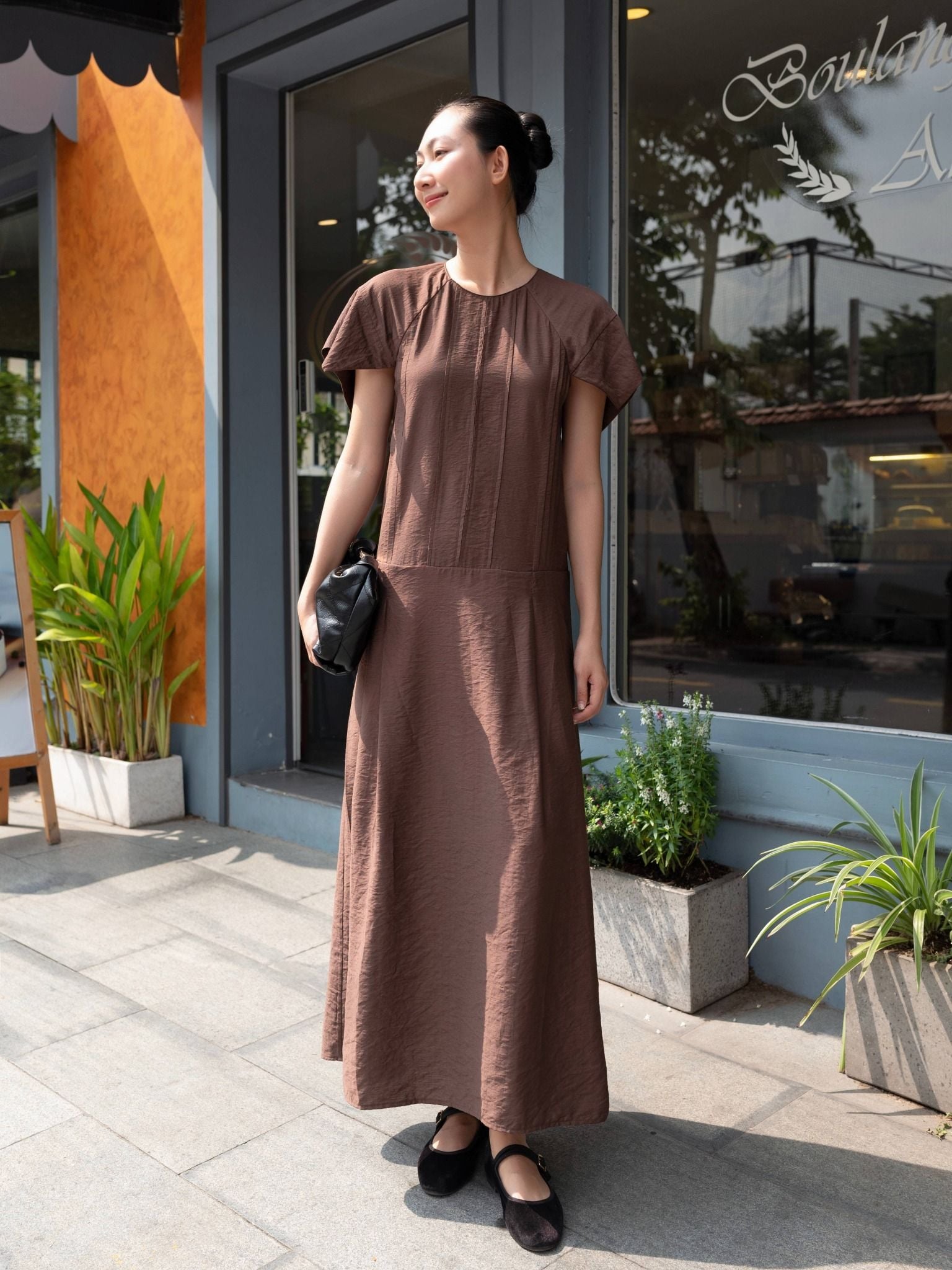  Đầm xếp ly tay rơi tự do | Mauve Pleated dress 