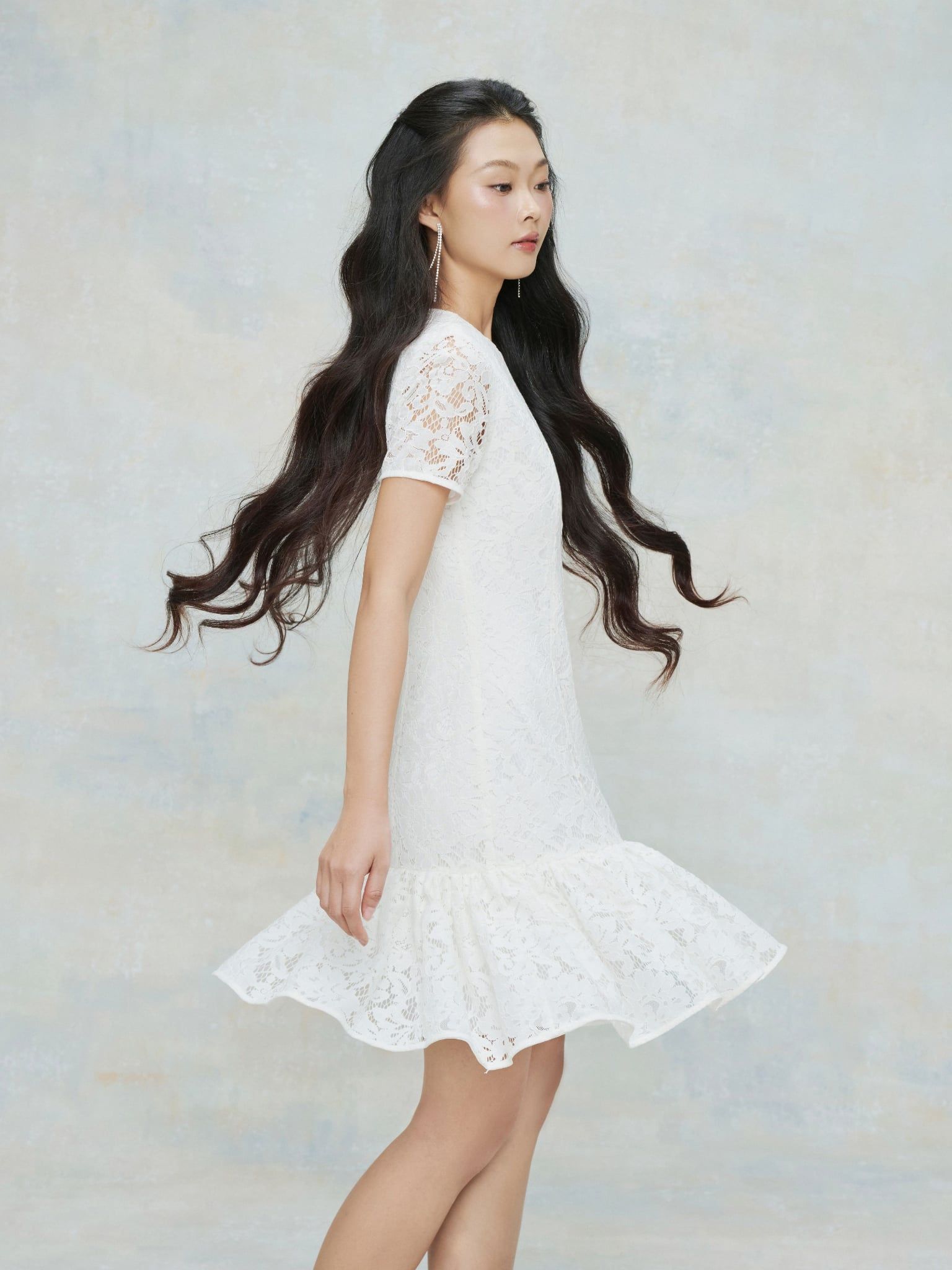 Đầm ren tùng bèo | Mauve Lace Ruffle dress 