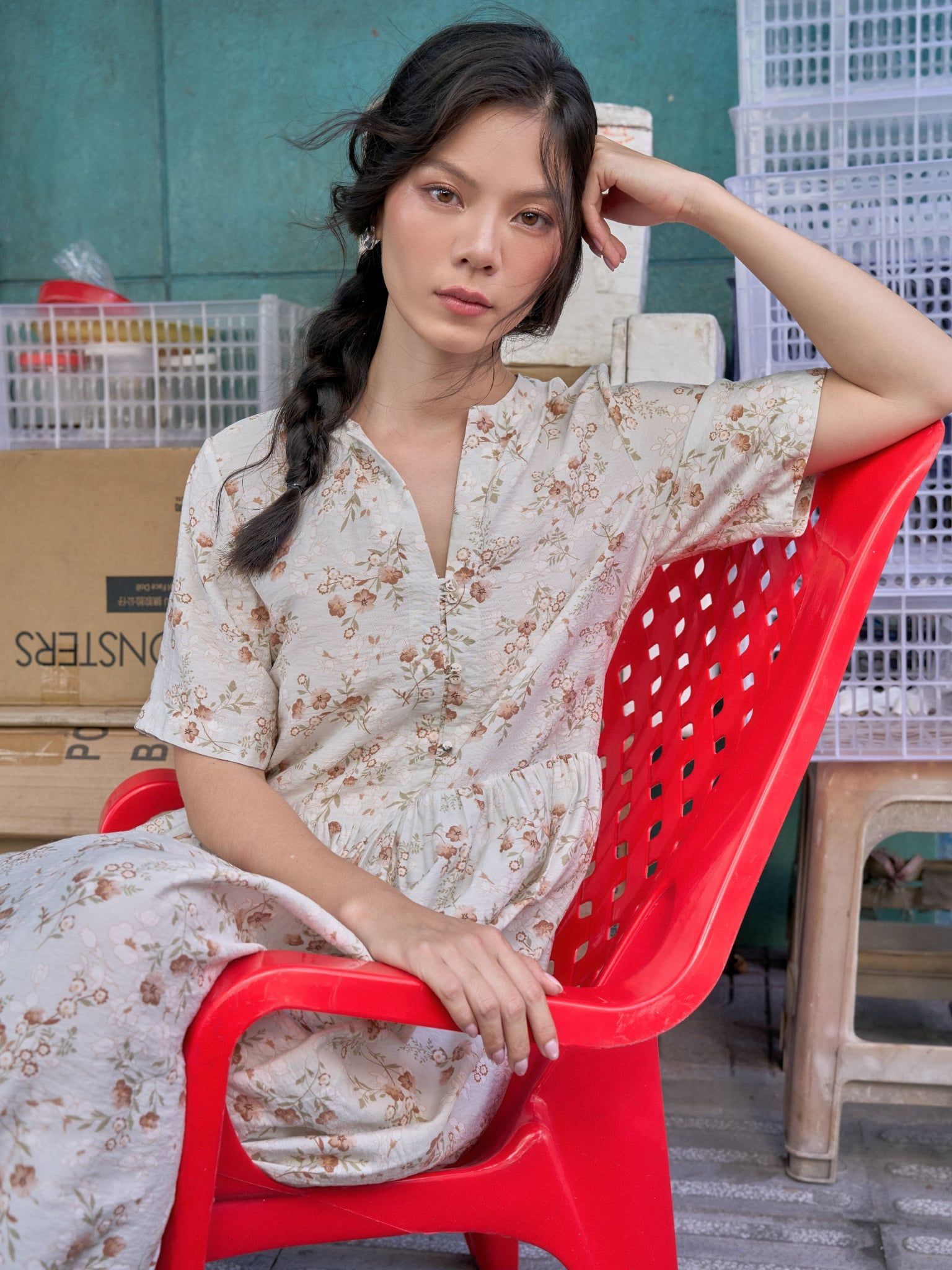  Đầm An dáng babydoll | Mauve Soft Floral dress 