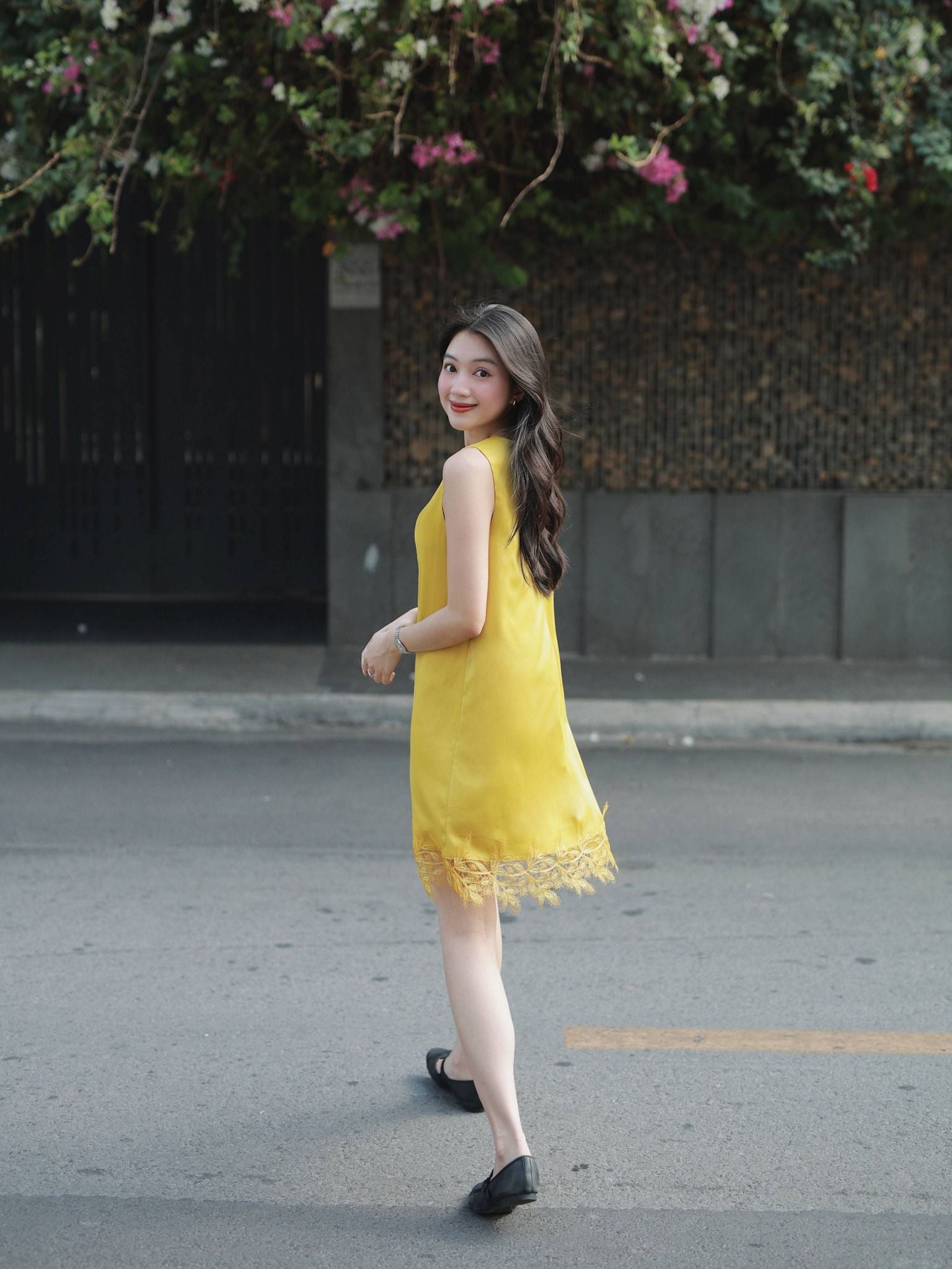  Đầm lụa phối ren | Mauve Satin Lace dress 
