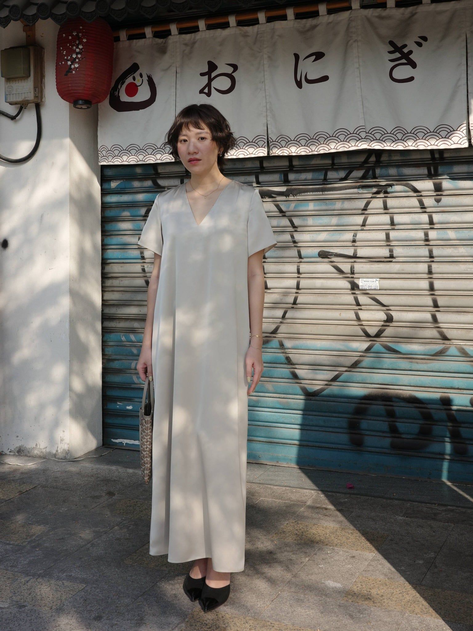  Đầm lụa dài cổ tim | Mauve V Silk dress 