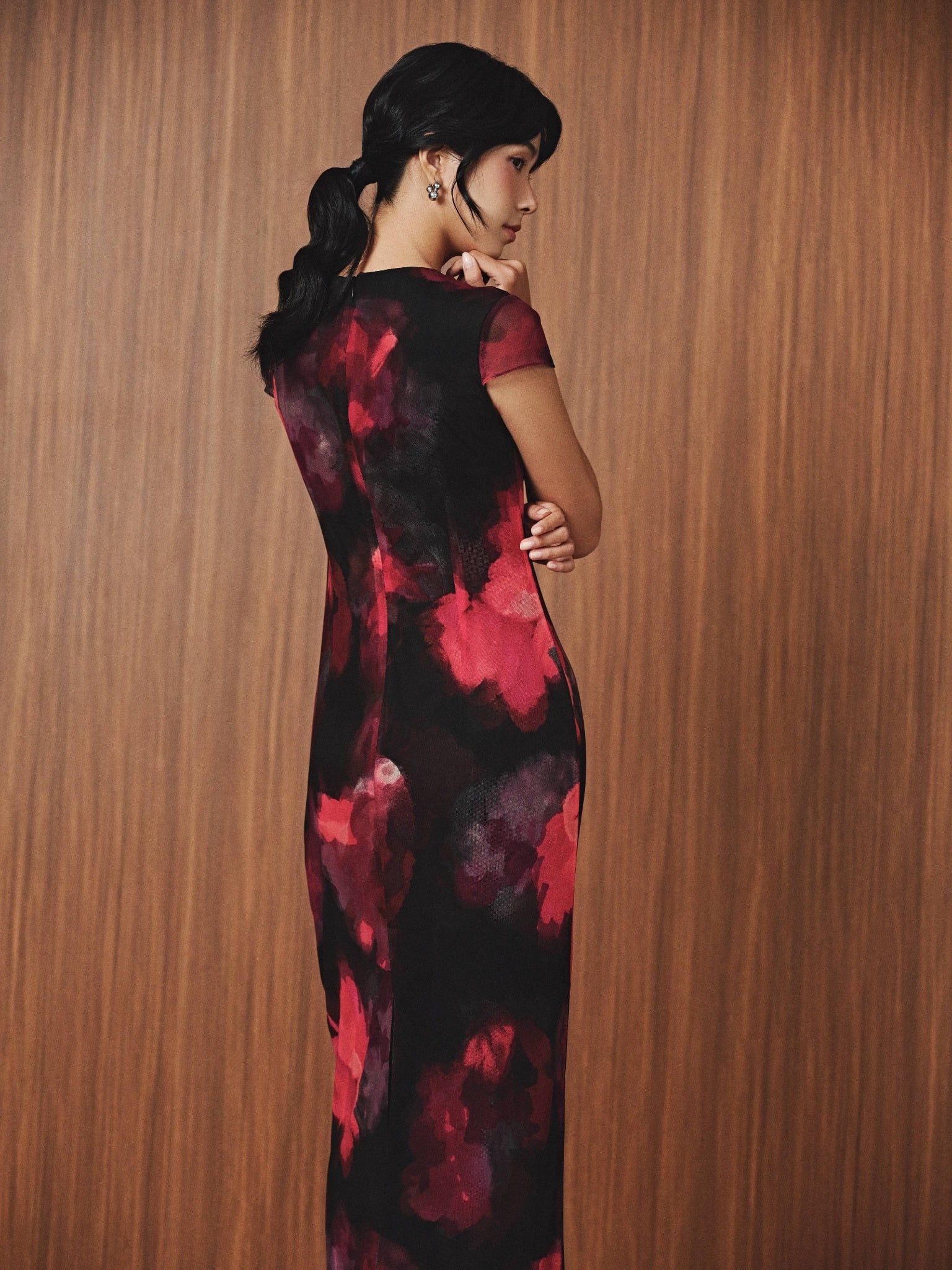  Đầm lụa ren hoa | Mauve Silk mesh dress 