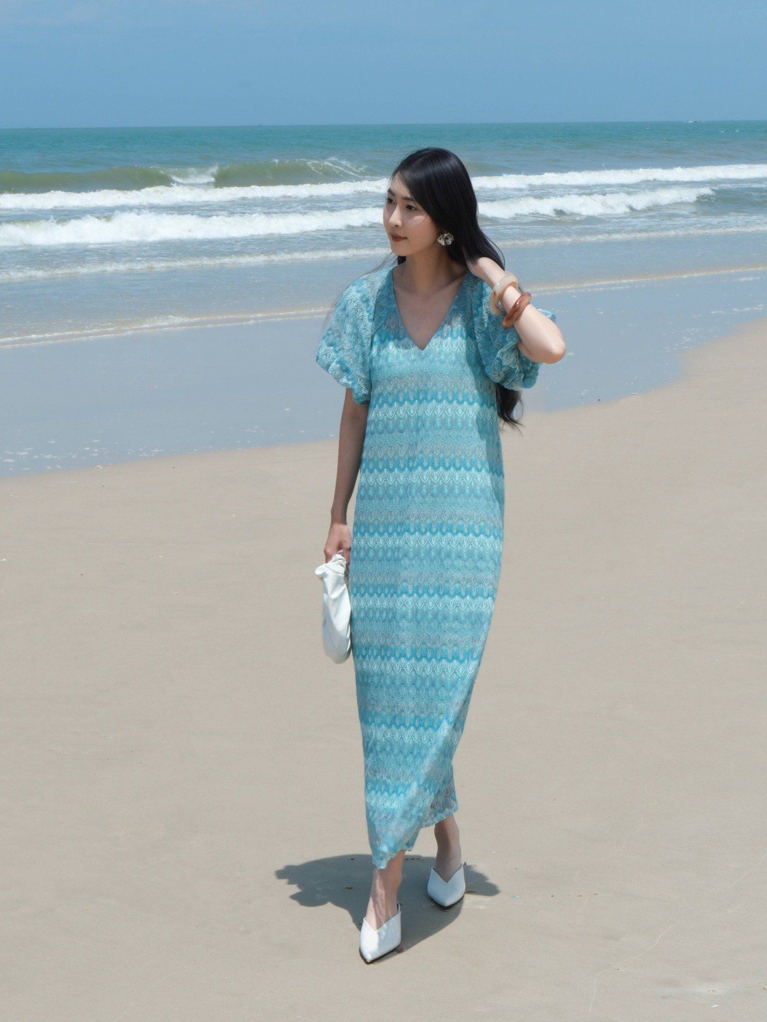  Đầm maxi ren tay bí | Mauve Lace dress 