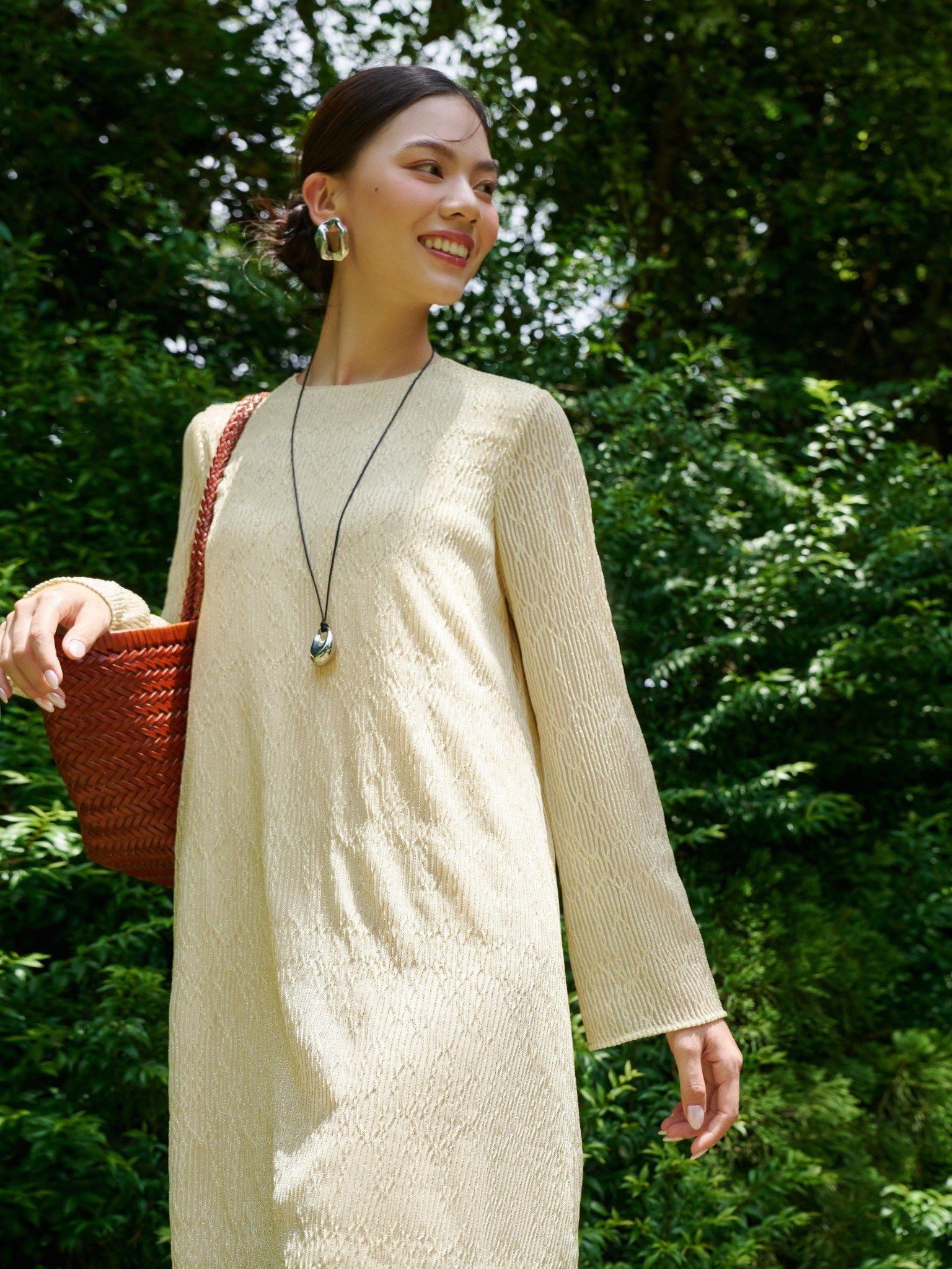  Đầm tay dài vân gỗ óng ánh | Mauve Ginger dress 
