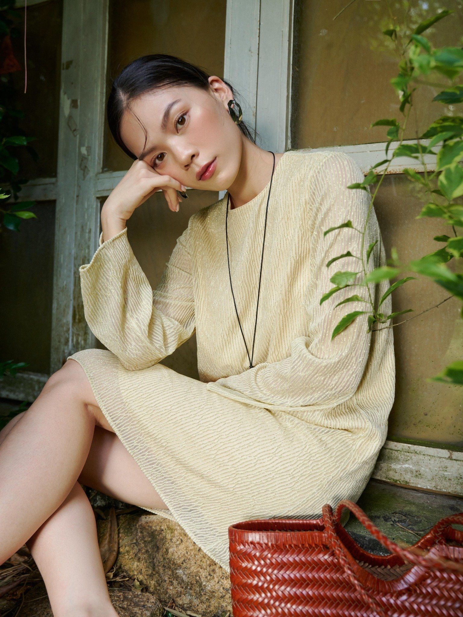  Đầm tay dài vân gỗ óng ánh | Mauve Ginger dress 